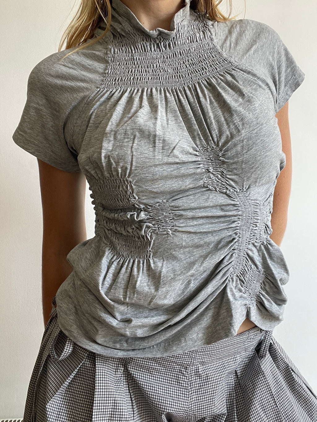 grey reworked elasticated ruched top