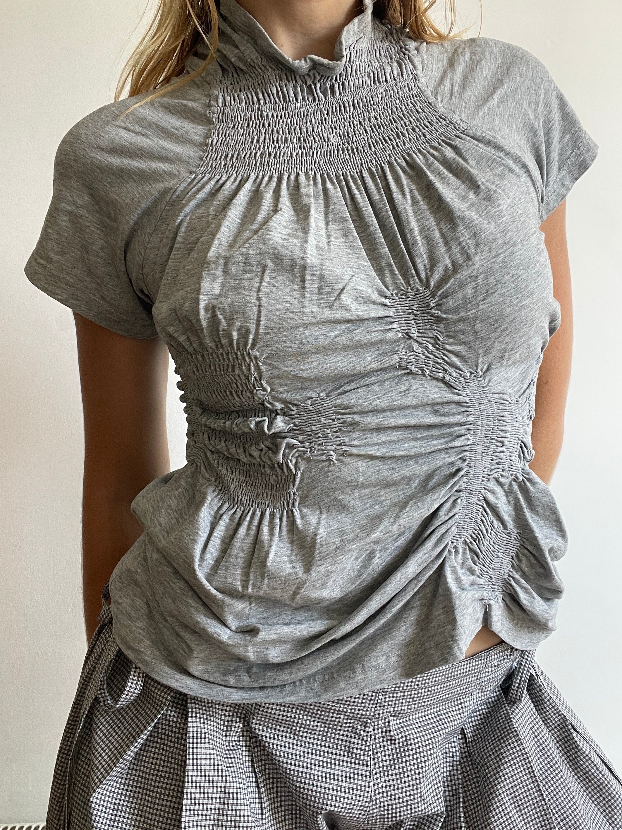 grey reworked elasticated ruched top