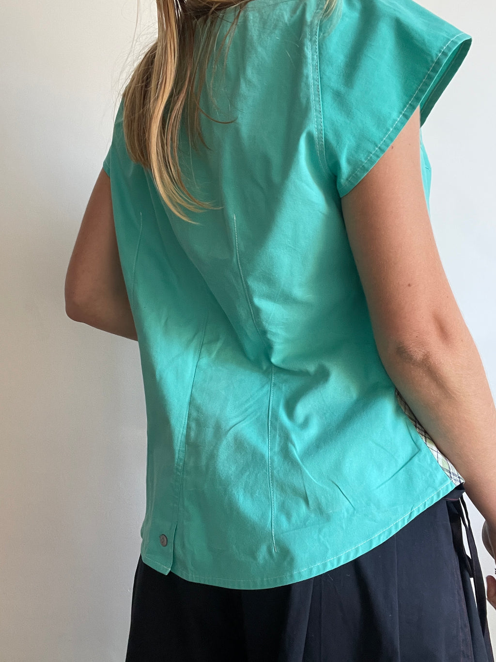 reworked mint patchwork asymmetrical blouse