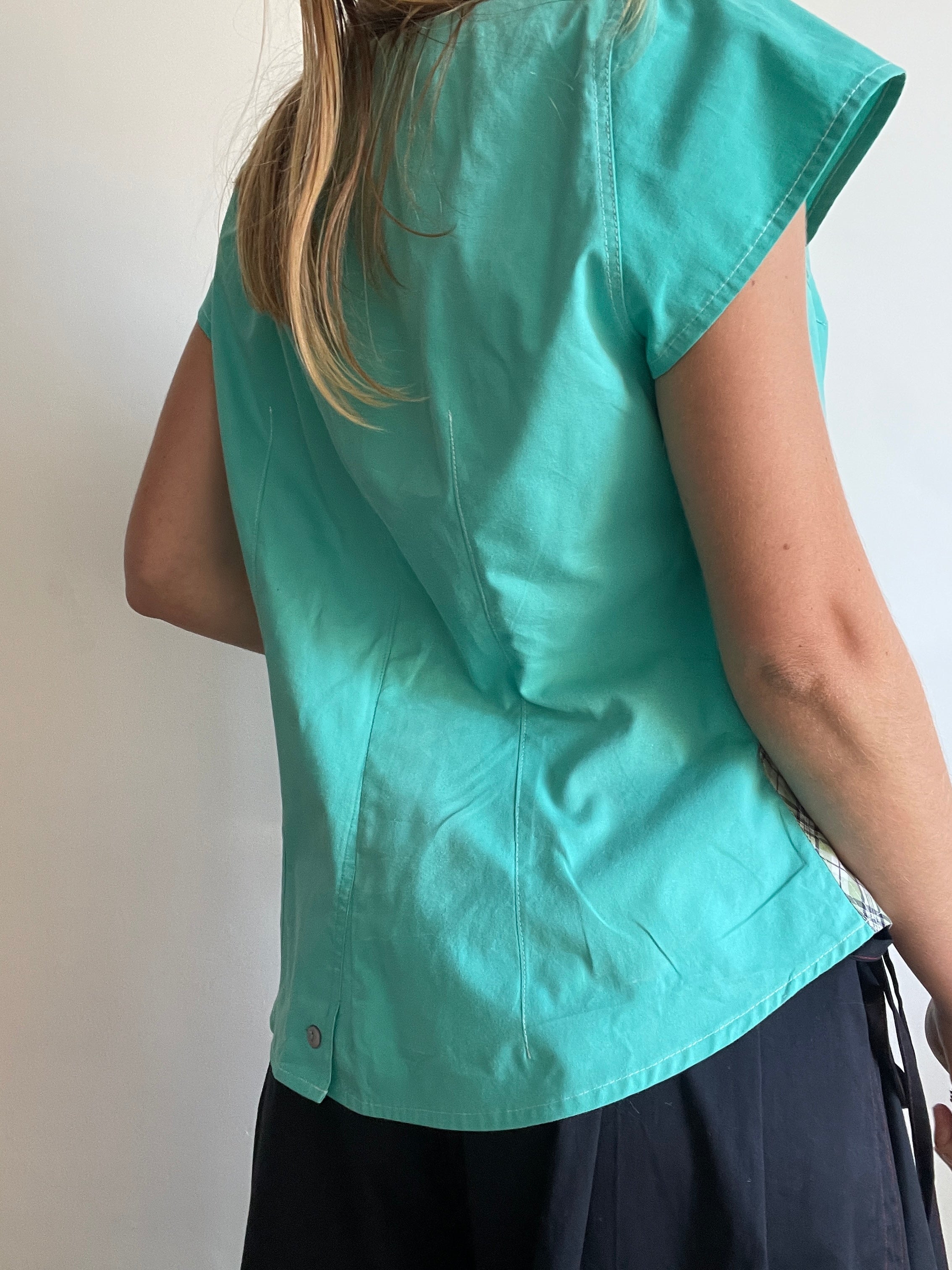 reworked mint patchwork asymmetrical blouse