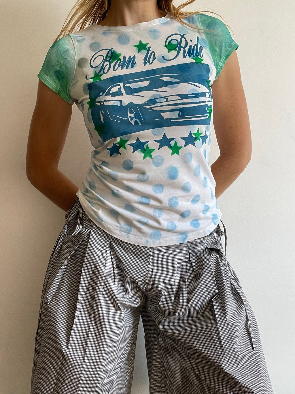 handmade screen print overlay polka graphic baby tee