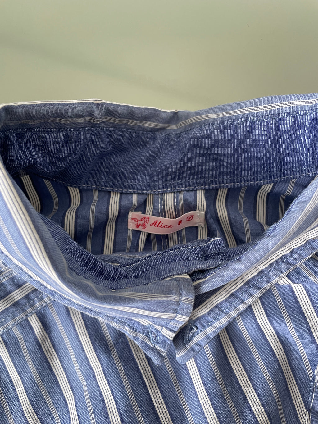 reworked striped double button up asymetrical fitted shirt