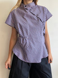 reworked striped pocket button up asymetrical shirt