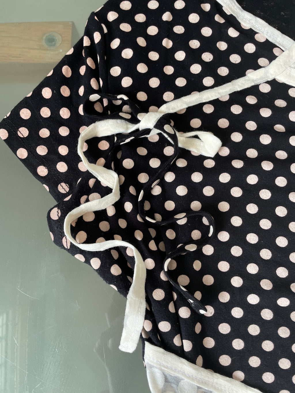 handmade ballet style tie up contrast polka monochrome t shirt