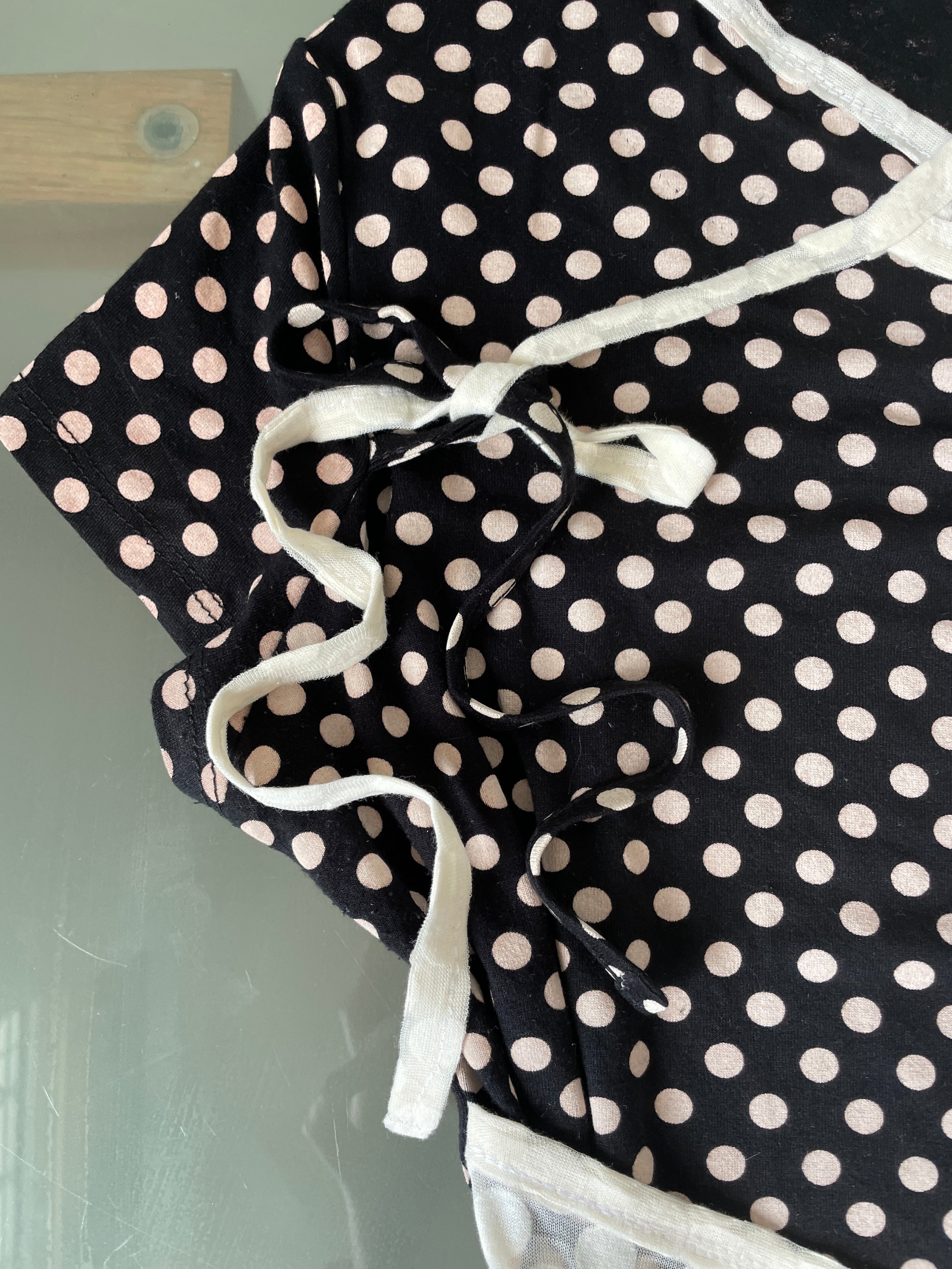 handmade ballet style tie up contrast polka monochrome t shirt
