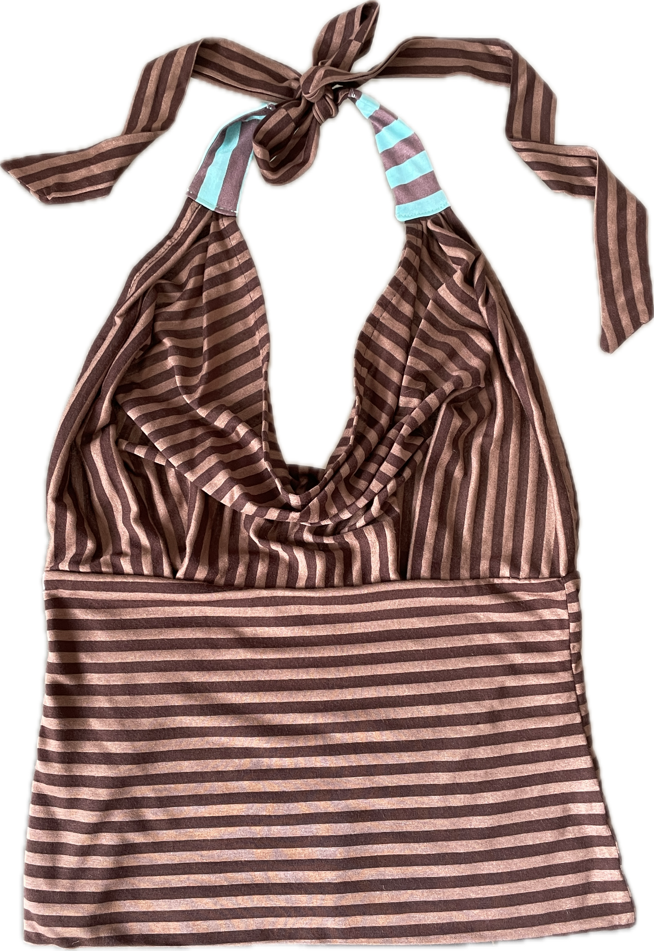handmade brown stripe halterneck/ cowl neck with adjustable neck tie