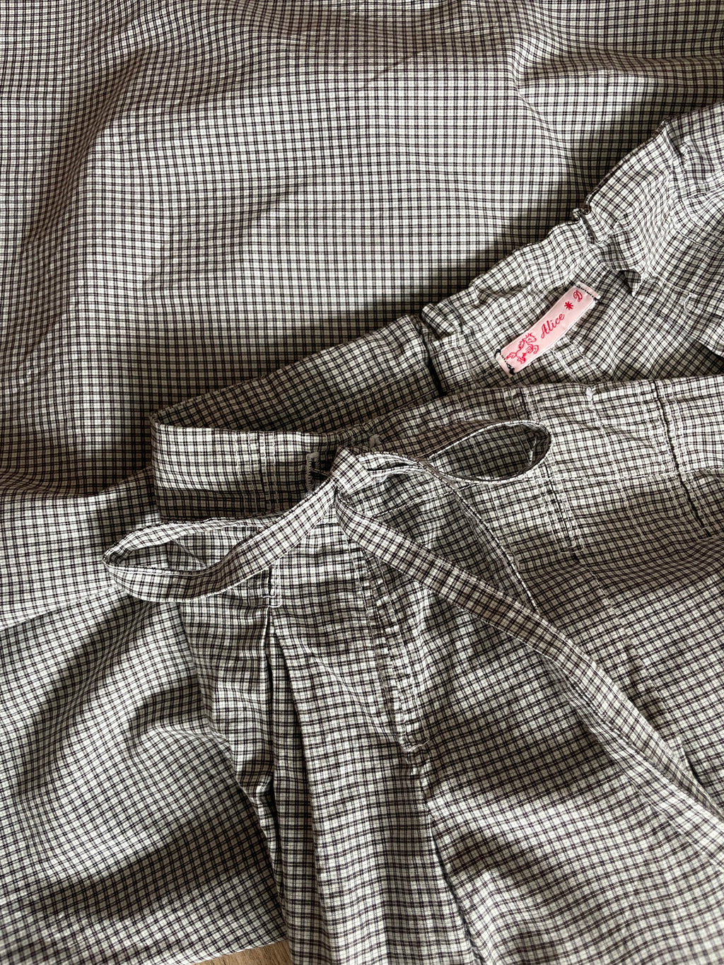 handmade pleated grey black check baggy shorts with pockets