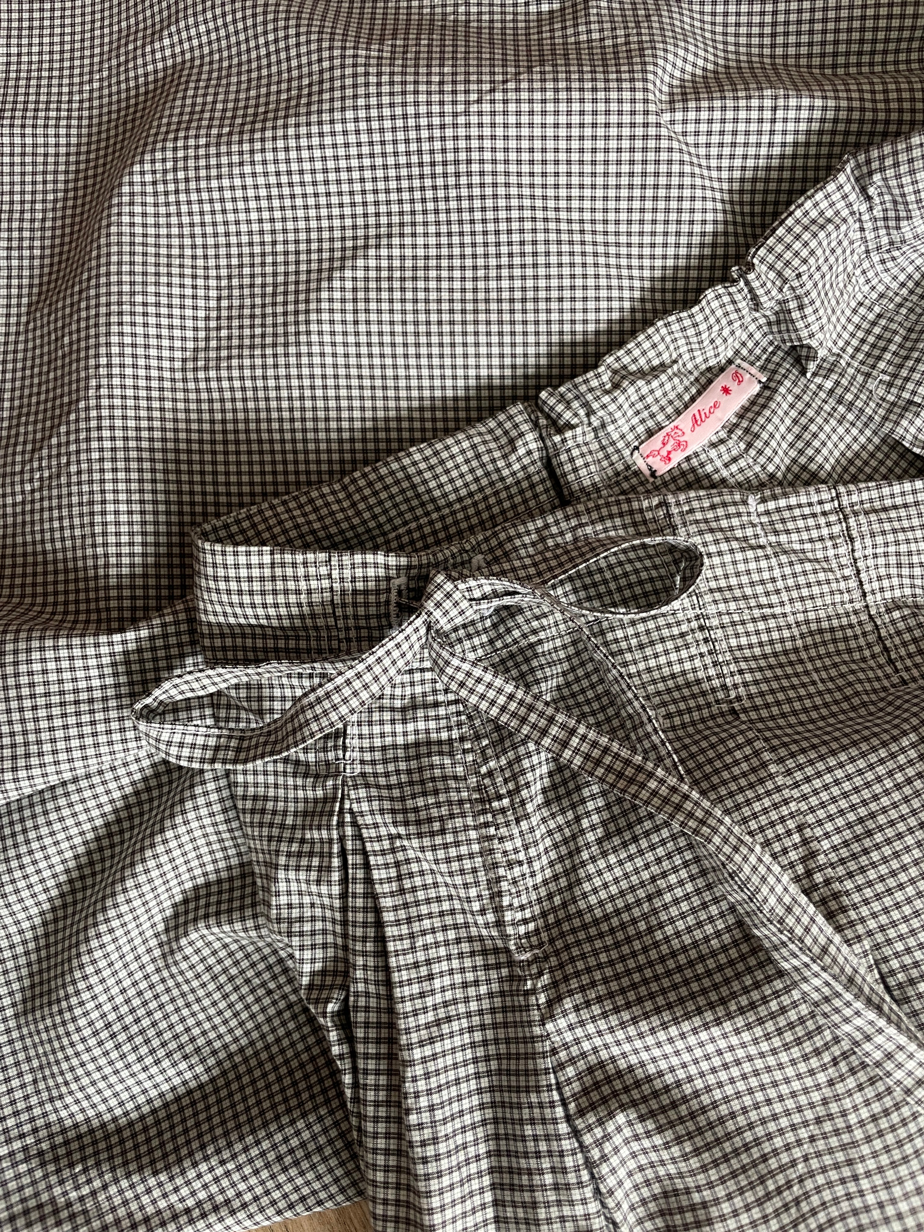 handmade pleated grey black check baggy shorts with pockets