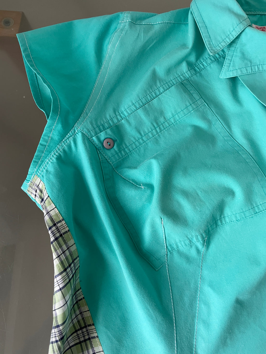 reworked mint patchwork asymmetrical blouse