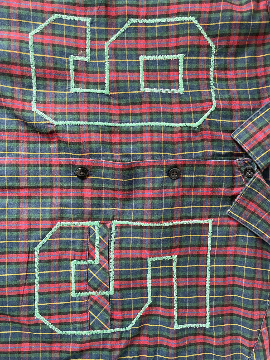 reworked sports number embroidered tartan shirt