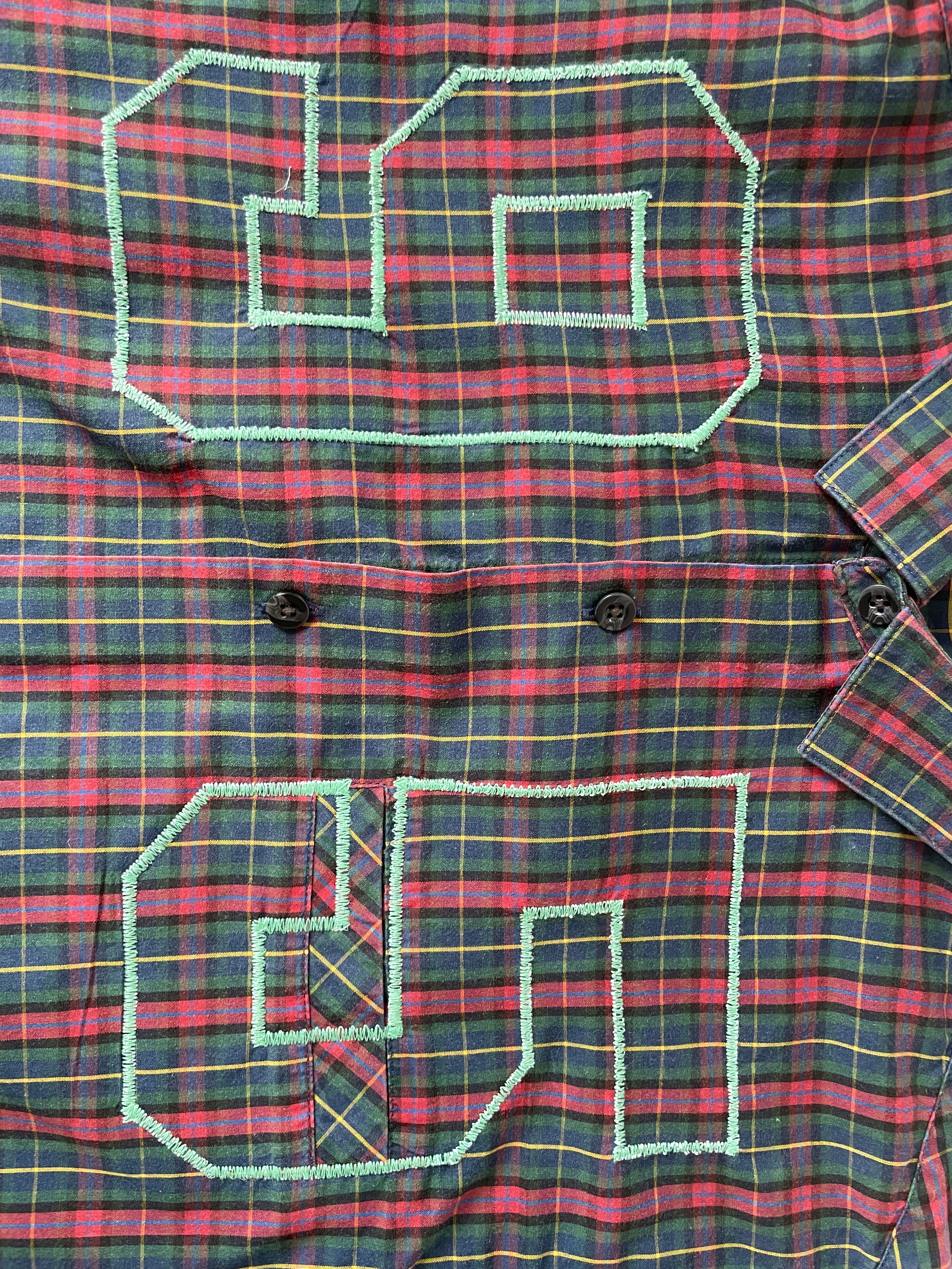 reworked sports number embroidered tartan shirt