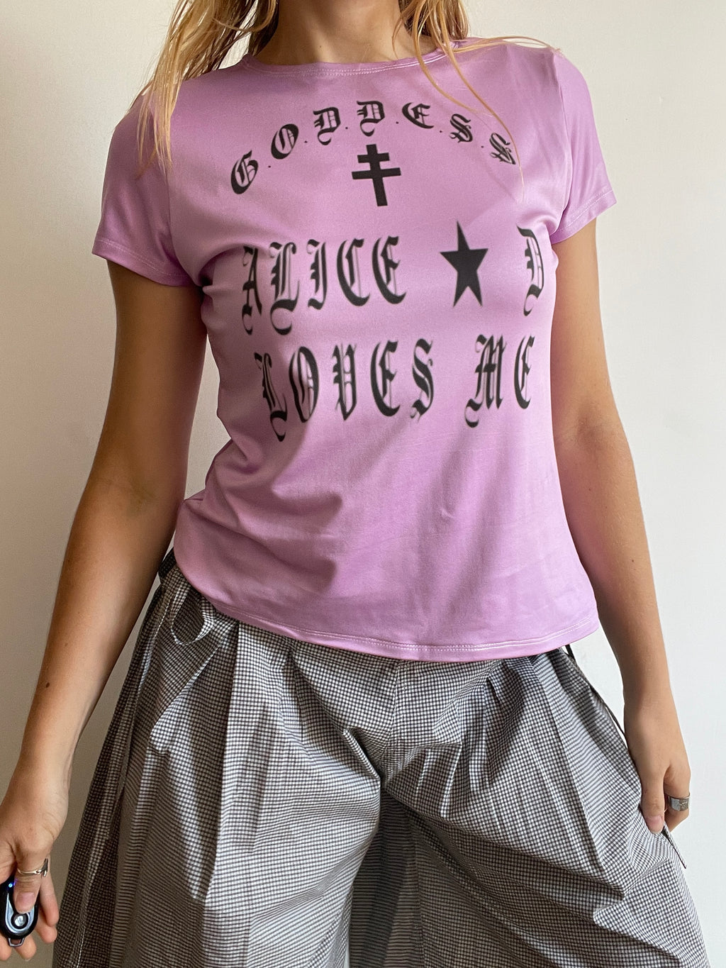 handmade purple graphic print punk slogan baby tee