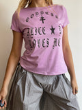 handmade purple graphic print punk slogan baby tee