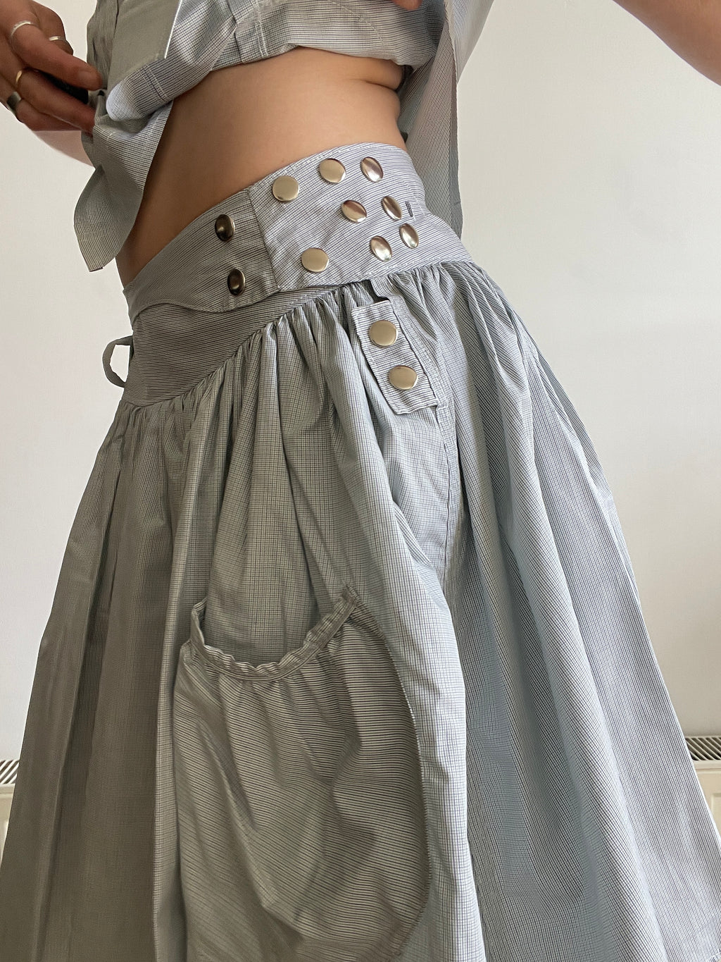 handmade matching set swishy asymmetrical skirt and pocket blouse