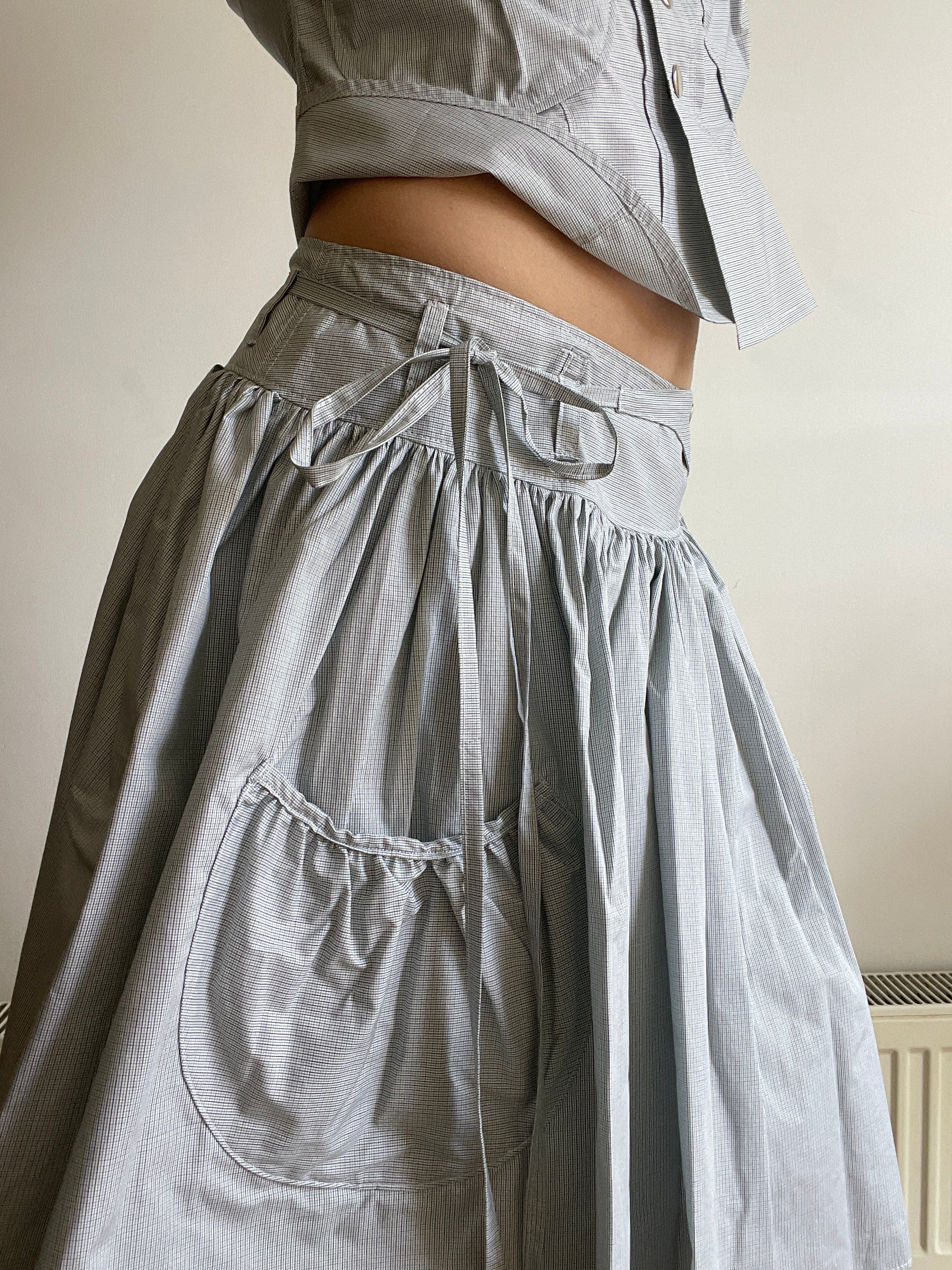 handmade matching set swishy asymmetrical skirt and pocket blouse