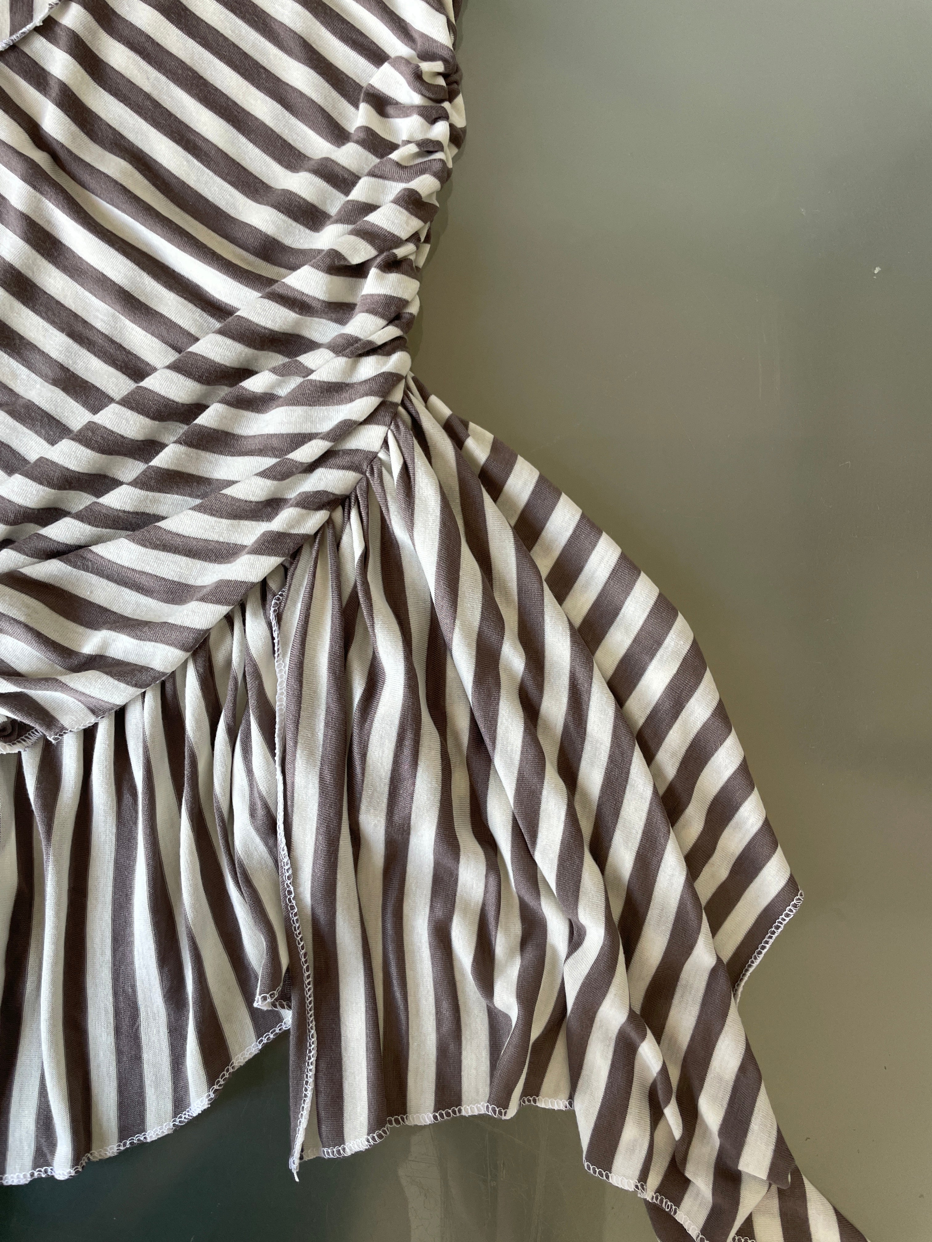 handmade asymmetrical pixie striped off the shoulder long fitted tunic top