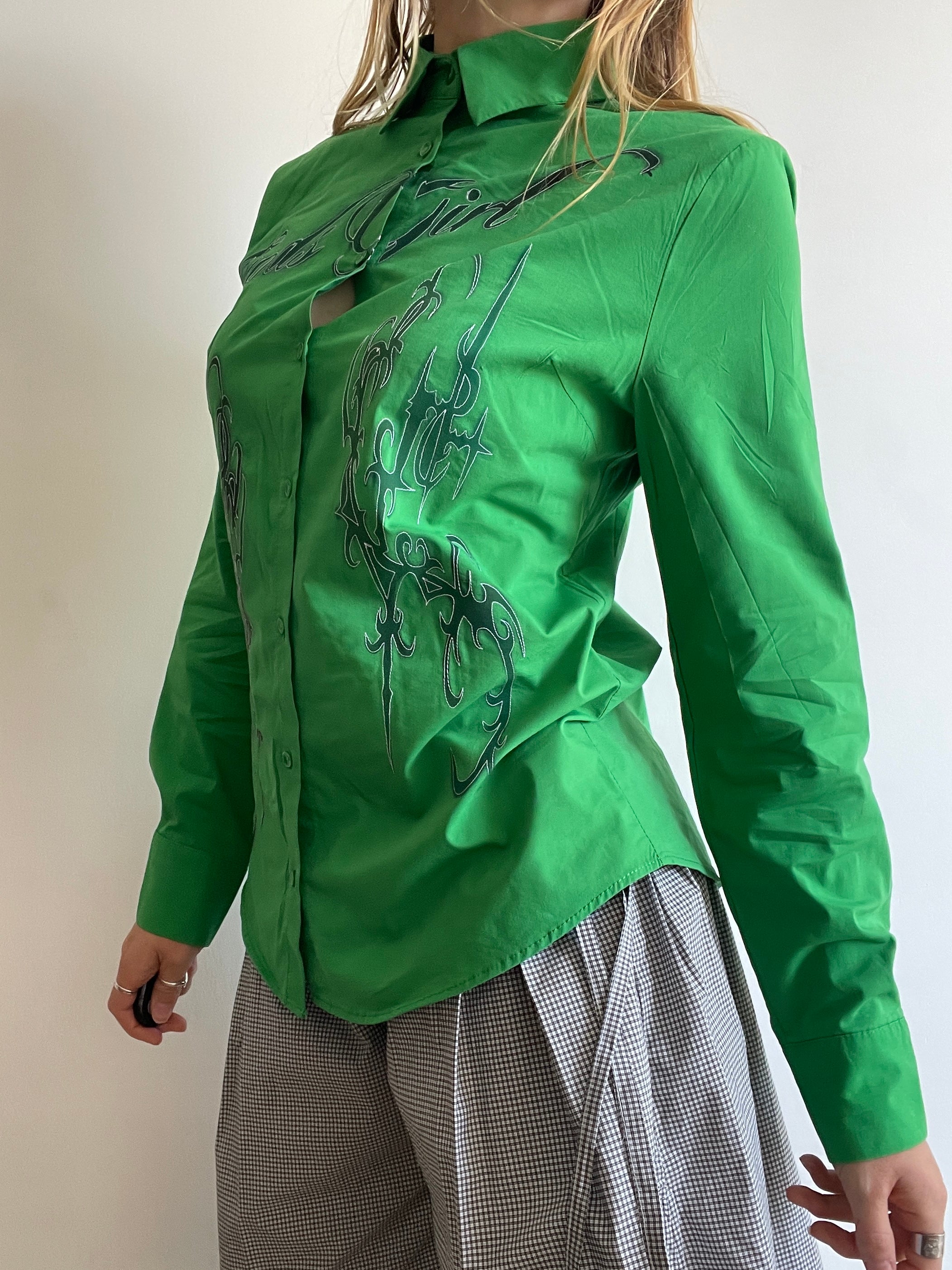 reworked airbrushed gothic slogan fitted shirt