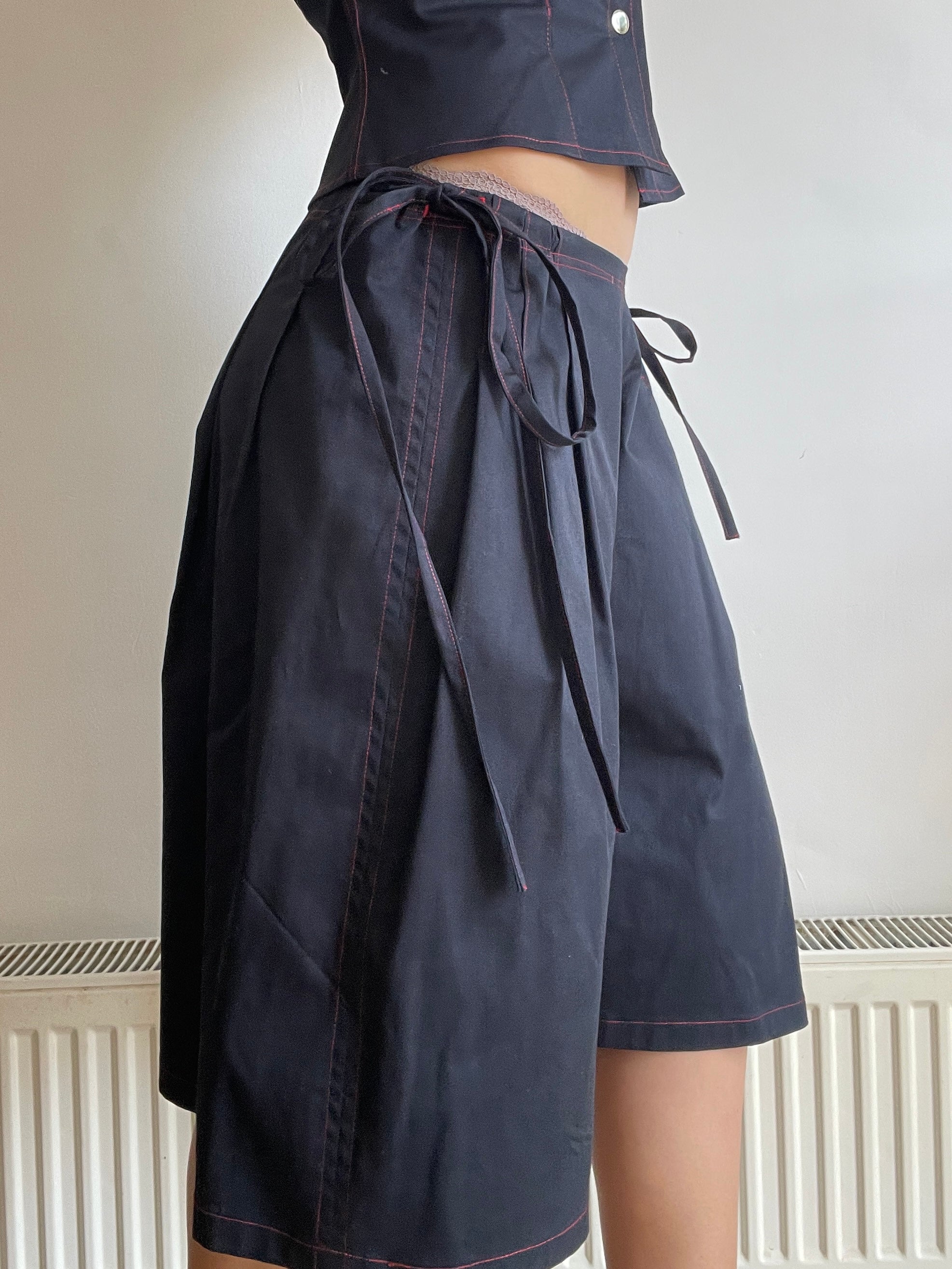handmade matching set navy stretch baggy shorts and shirt