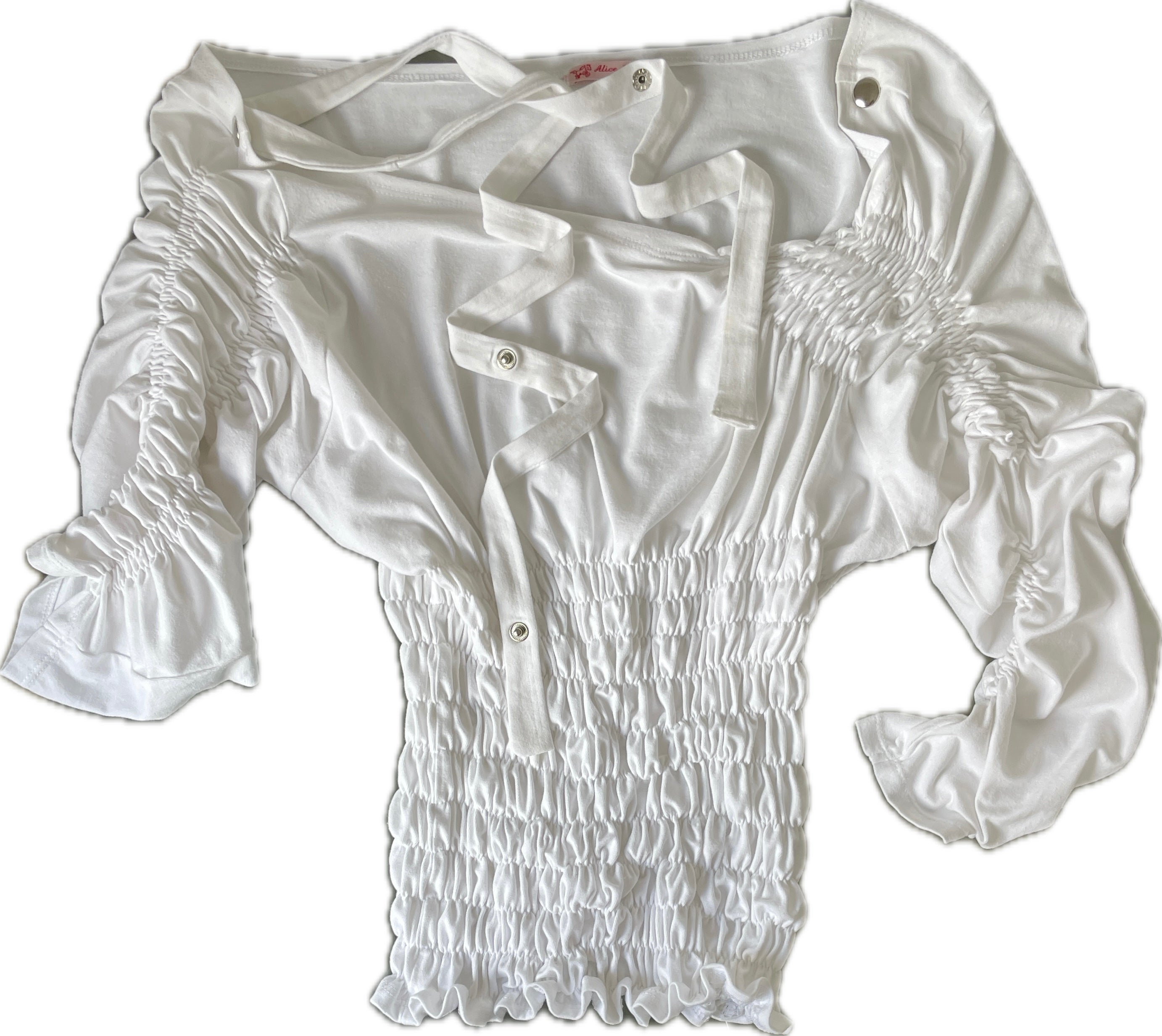 handmade ruched bubble off the shoulder top with neck tie