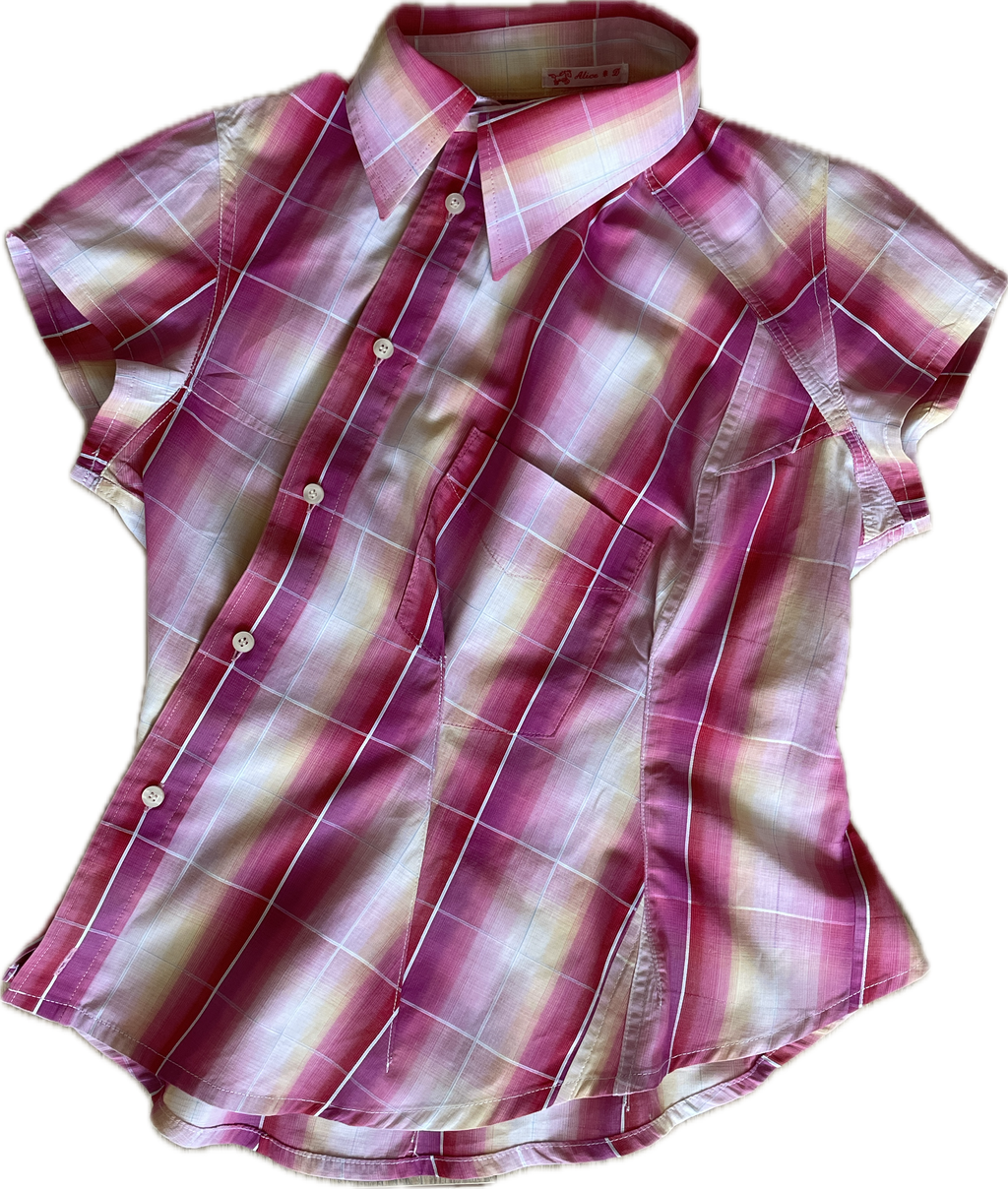 reworked pink sunset check asymmetrical shirt