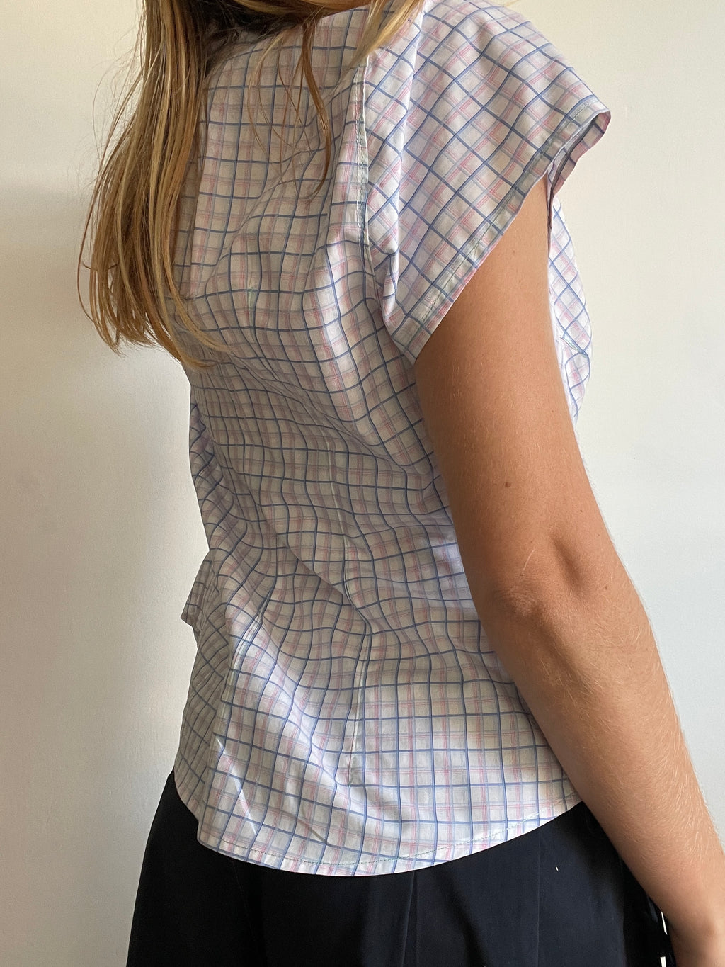 reworked pastel button up asymetrical shirt