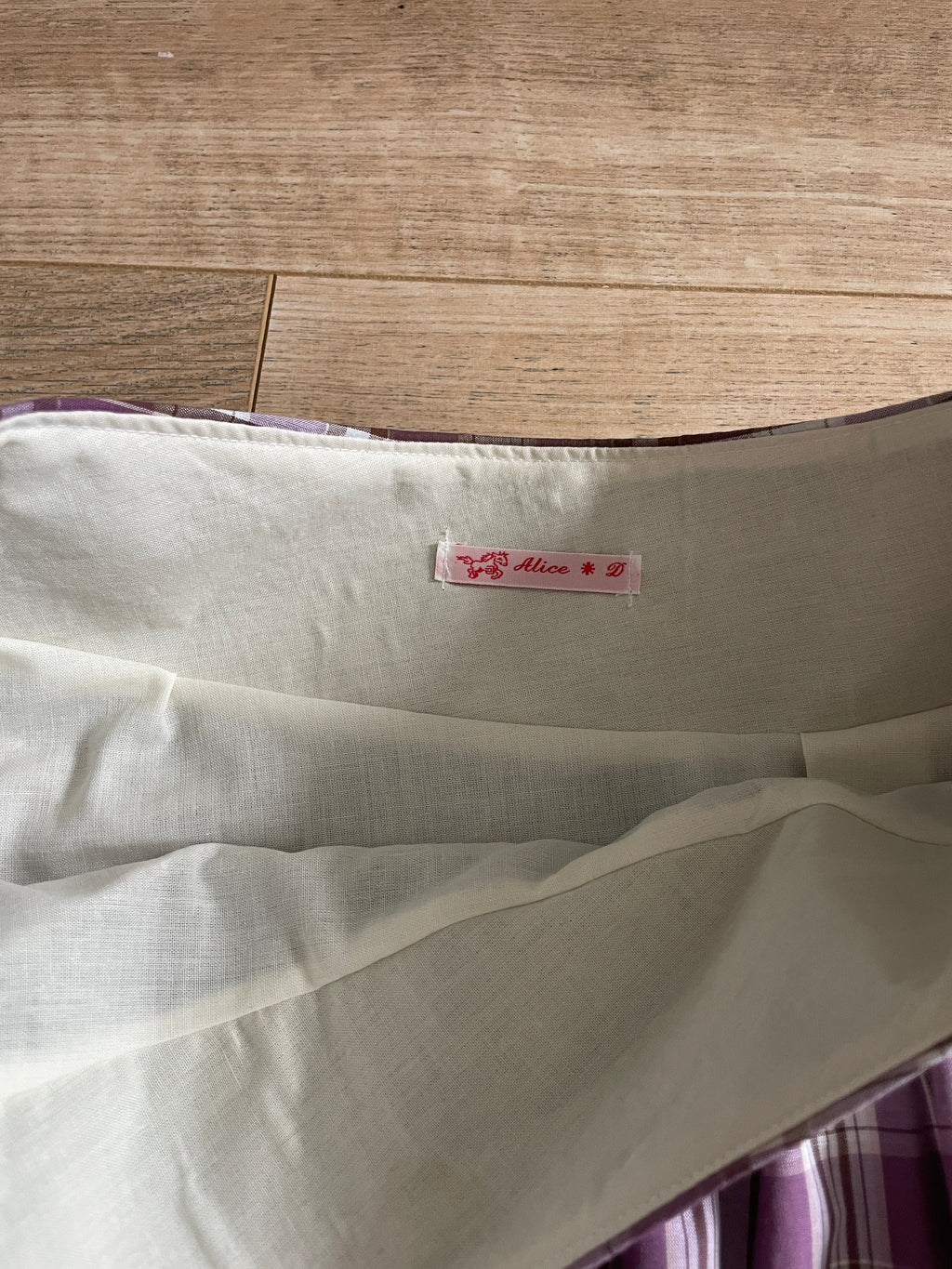 handmade metal popper button purple plaid gathered skirt