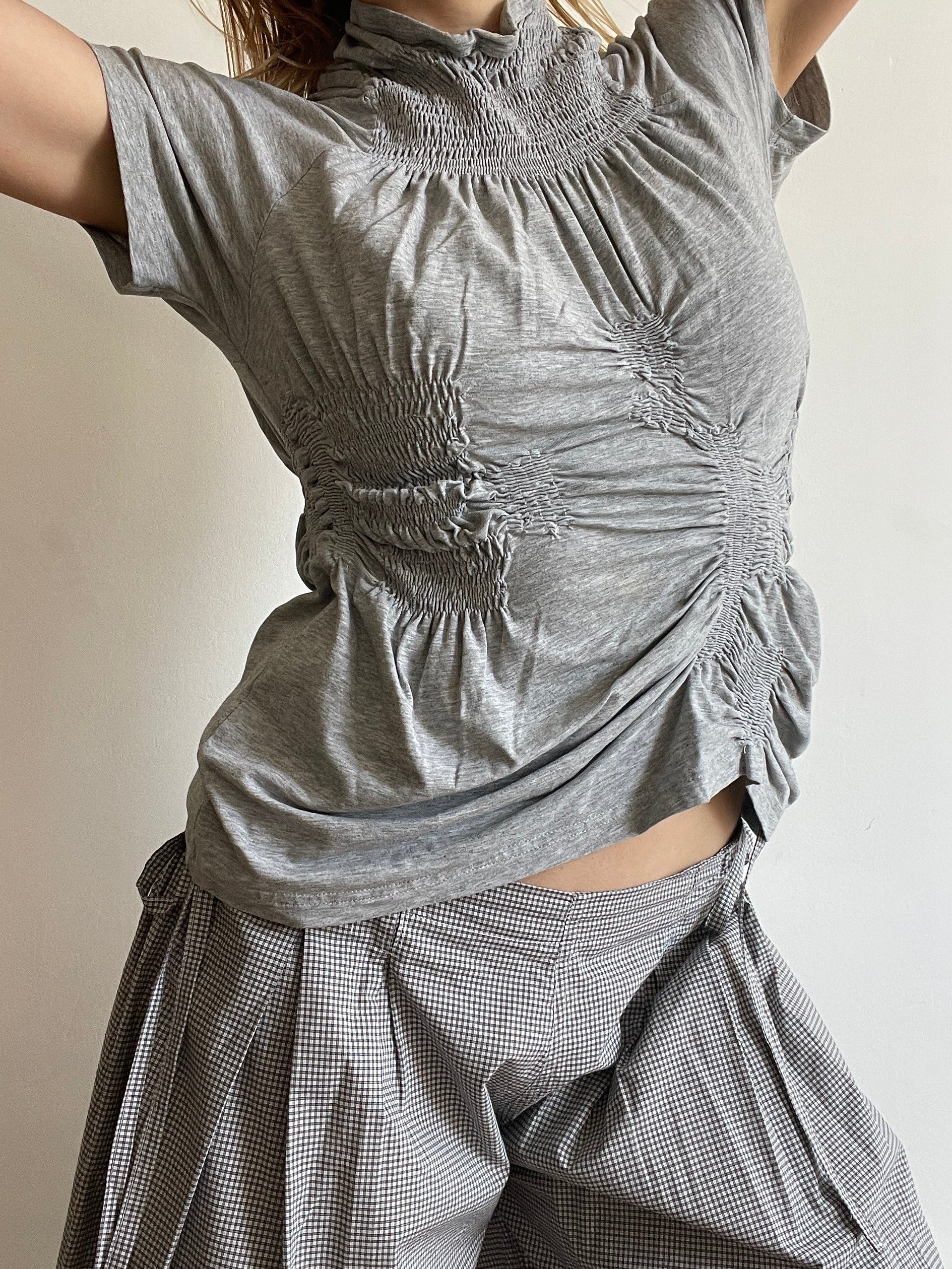 grey reworked elasticated ruched top