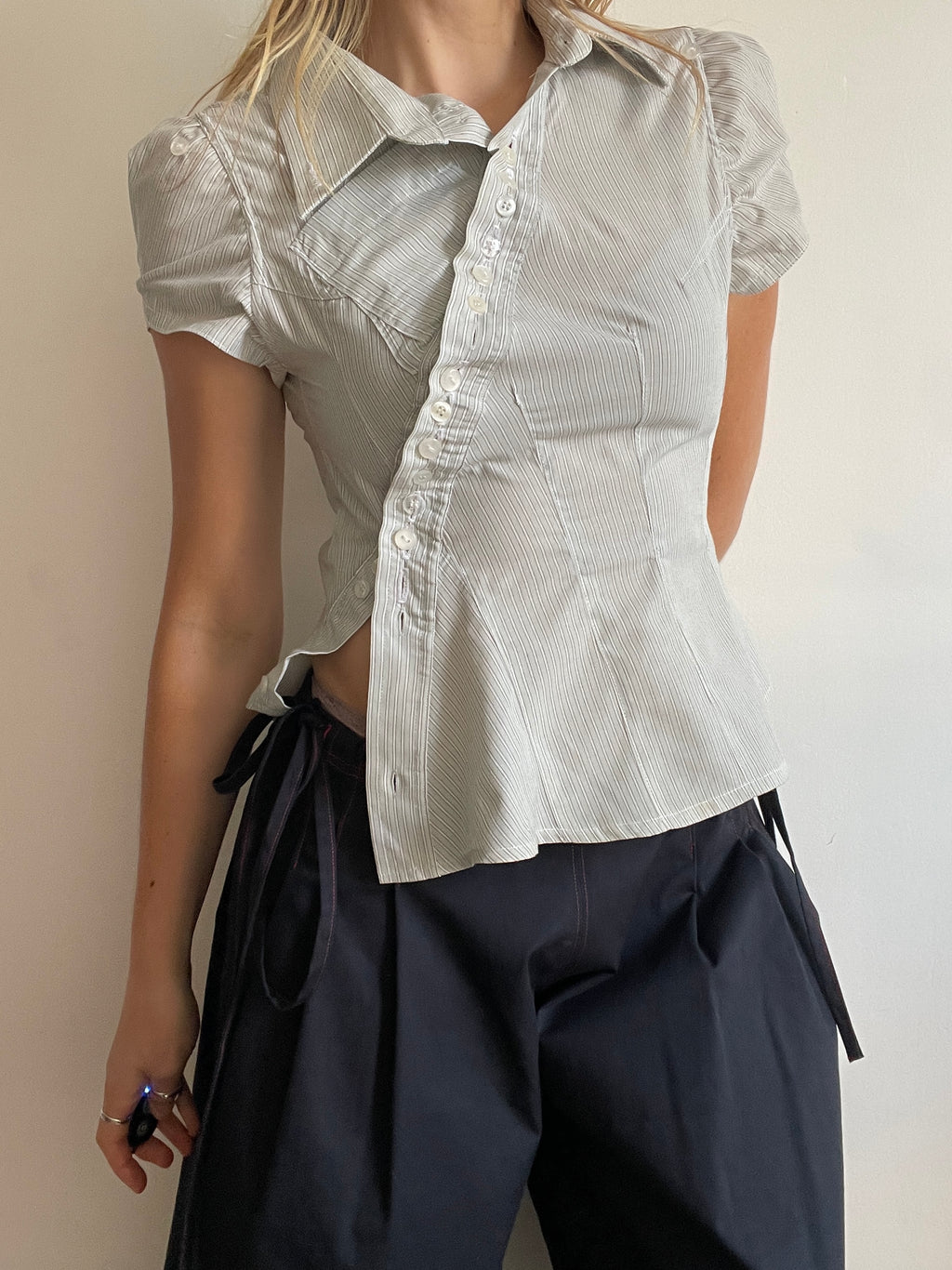 reworked asymmetrical wiggle button blouse