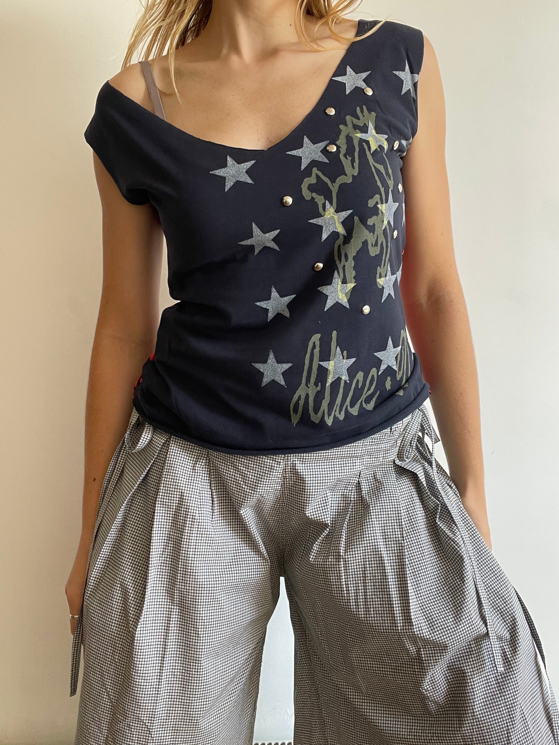 handmade screenprint star horse studded tank top