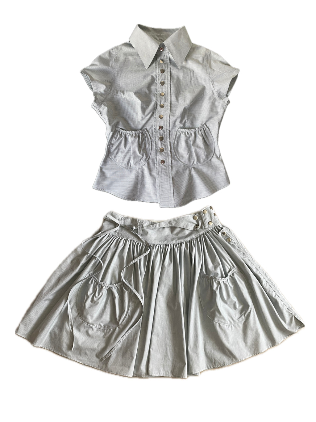 handmade matching set swishy asymmetrical skirt and pocket blouse
