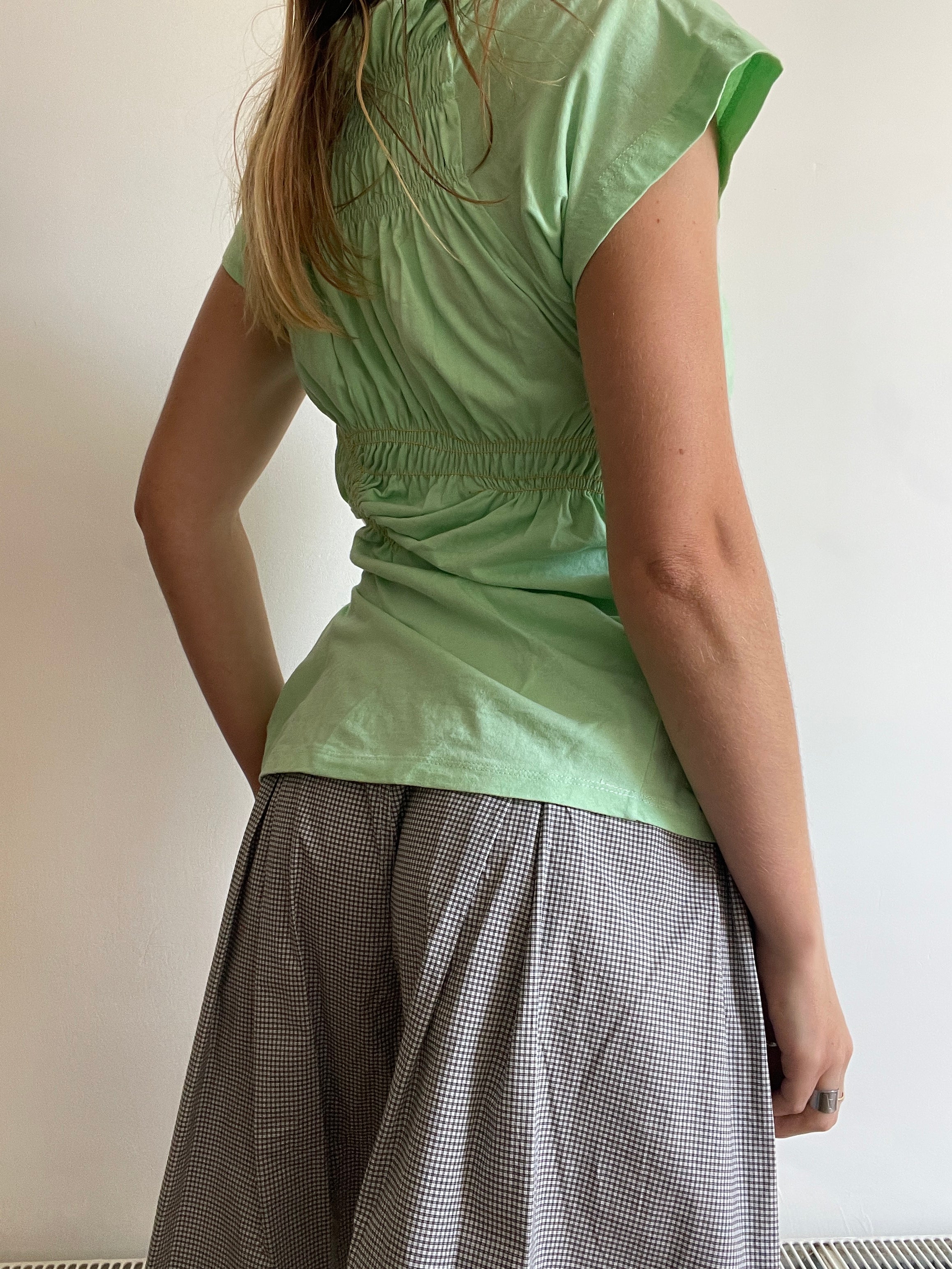 reworked mint green ruched snapper button slinky tee
