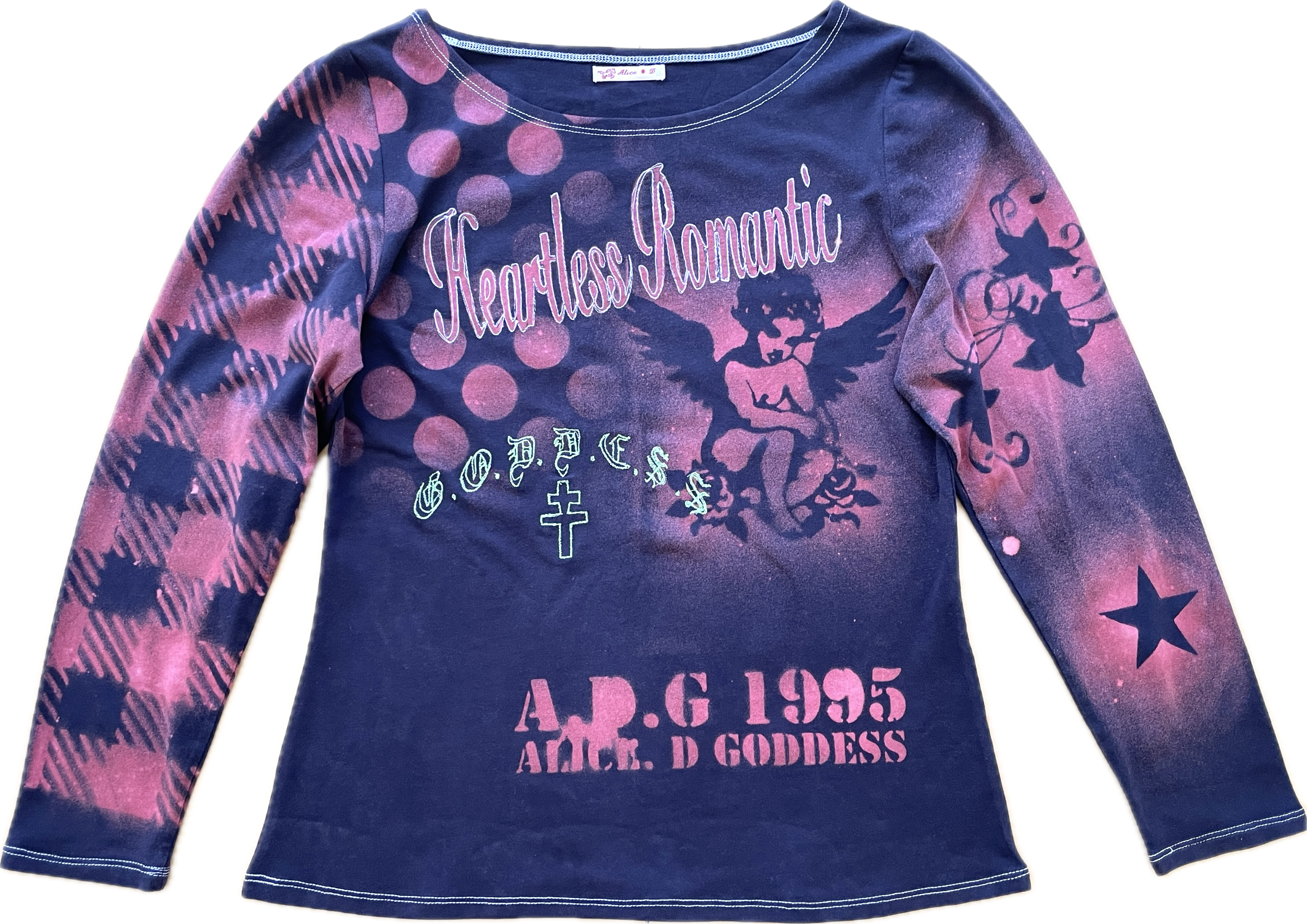 handmade stencil print girls face long sleeve