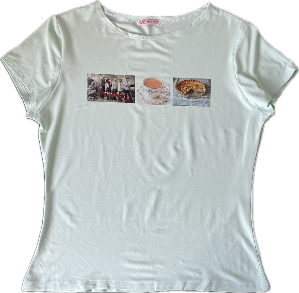 handmade printed queue tea pie english tee