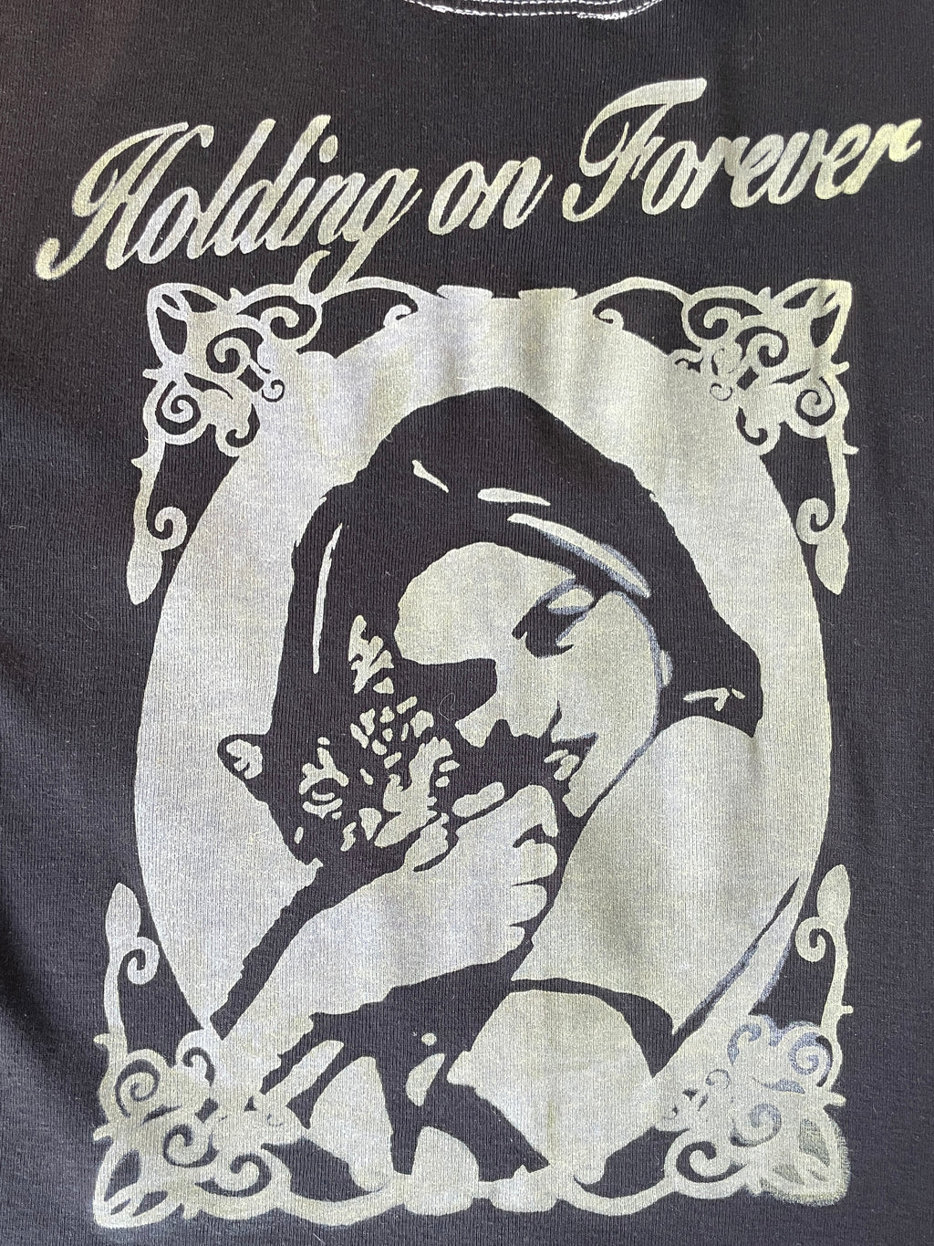 handmade holding on forever silver screenprint baby tee