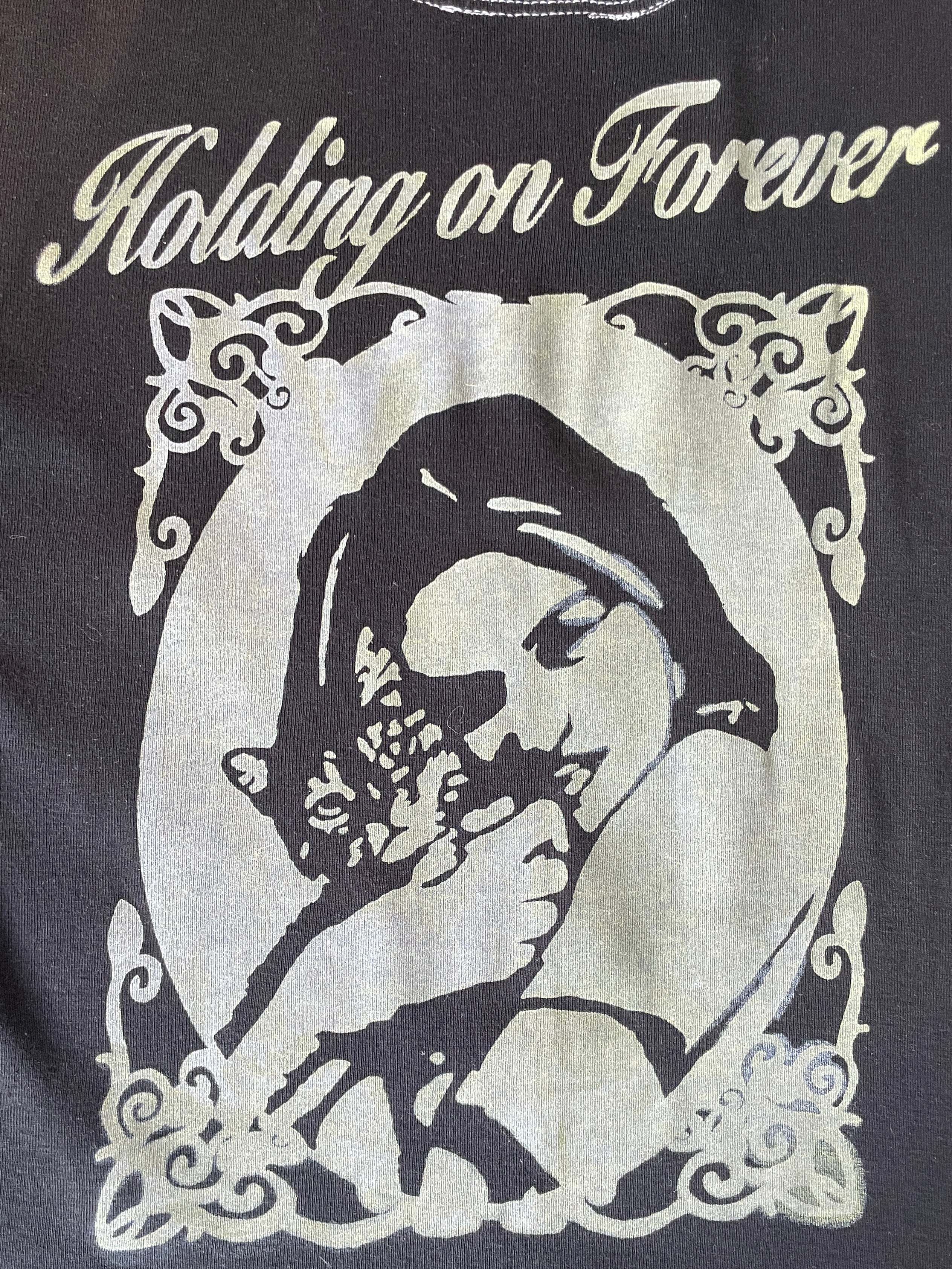 handmade holding on forever silver screenprint baby tee