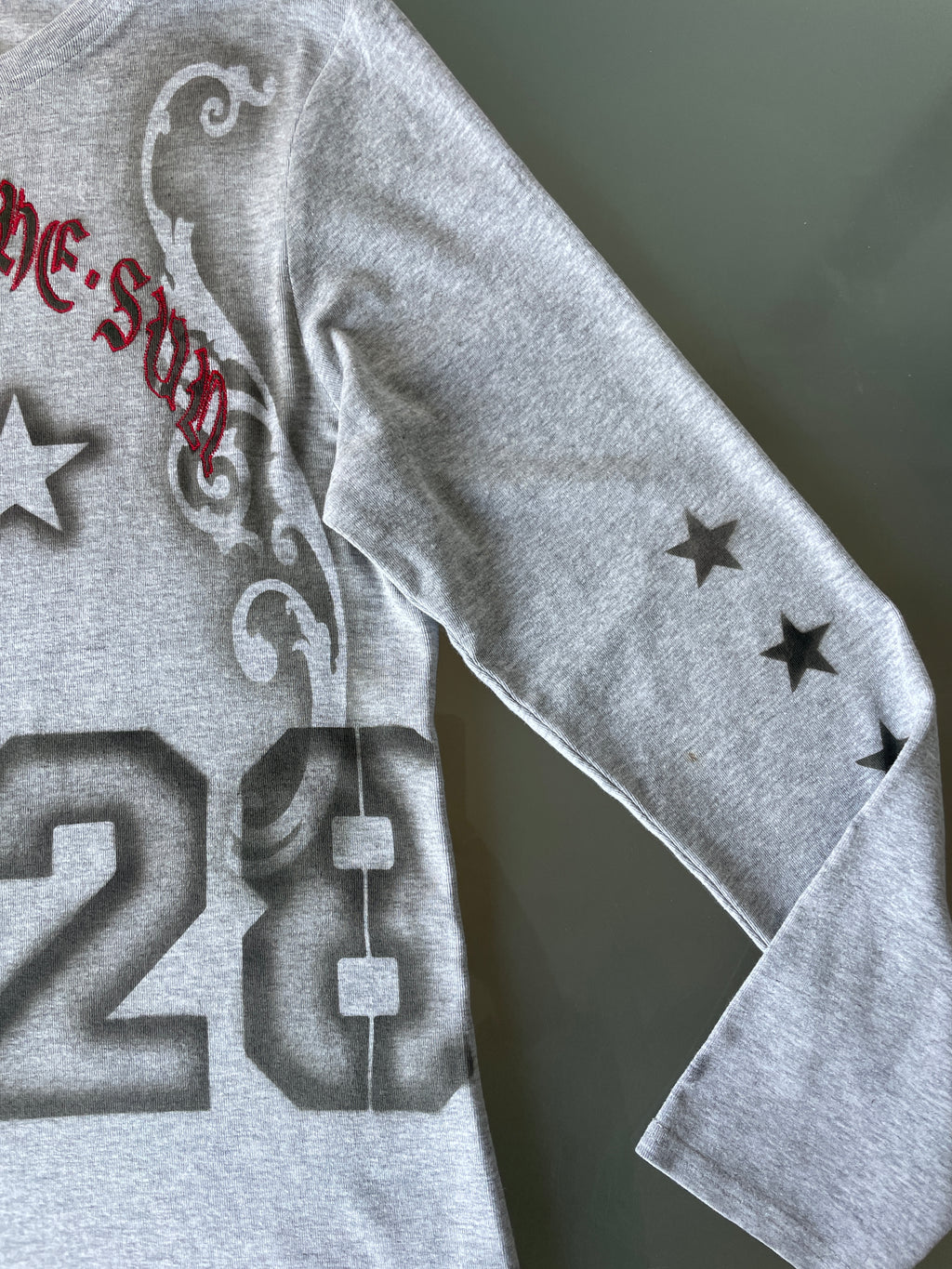 handmade all over graphic print stencil airbrush long sleeve
