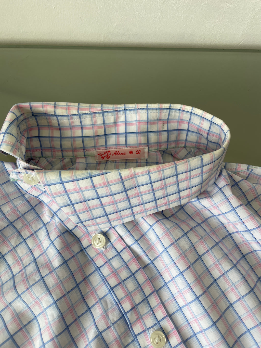 reworked pastel button up asymetrical shirt