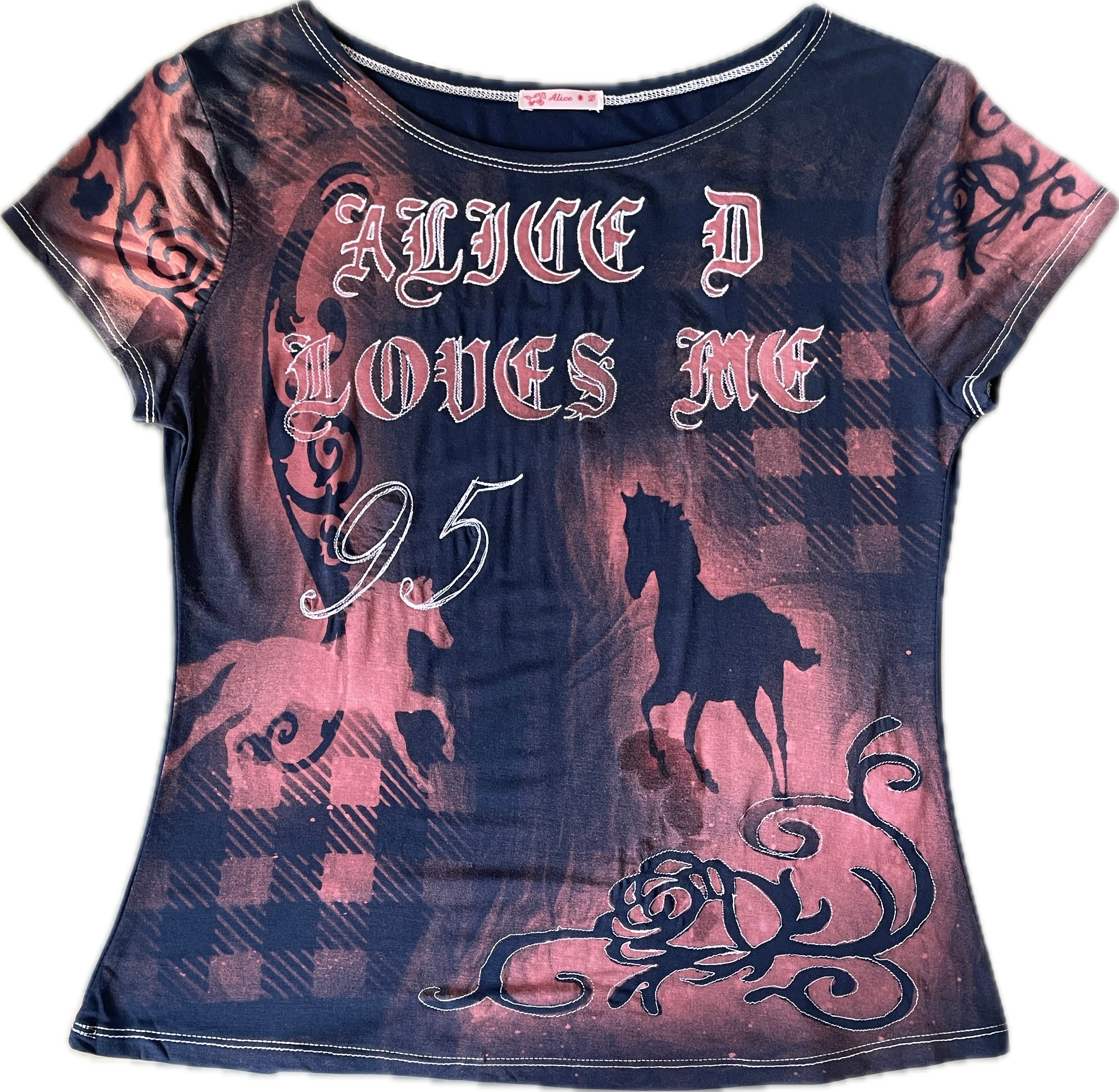 handmade bleach stencil embroidered horse baby tee
