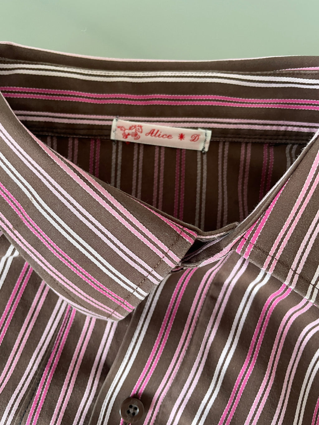 reworked asymetrical button up striped fitted shirt