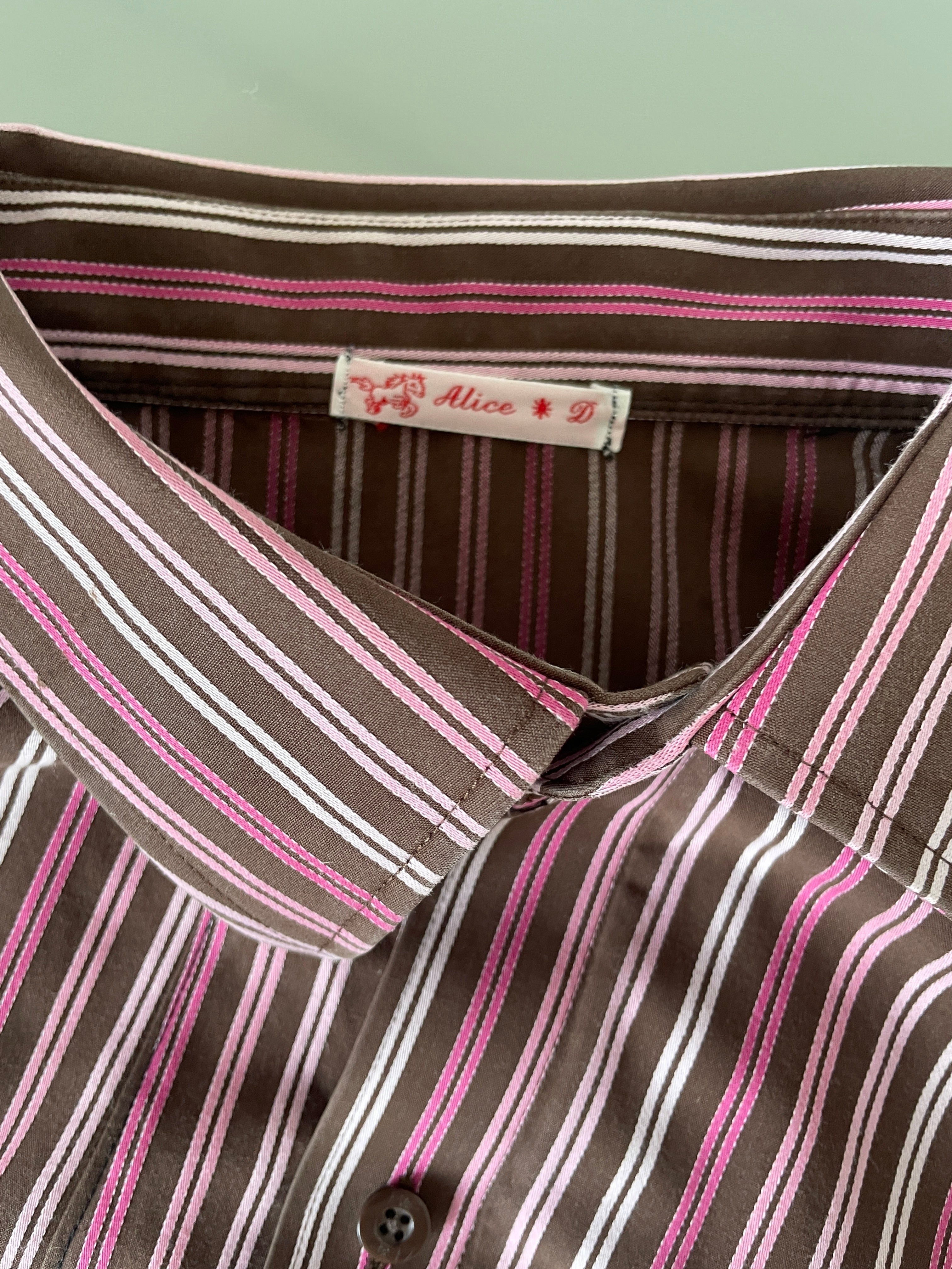 reworked asymetrical button up striped fitted shirt