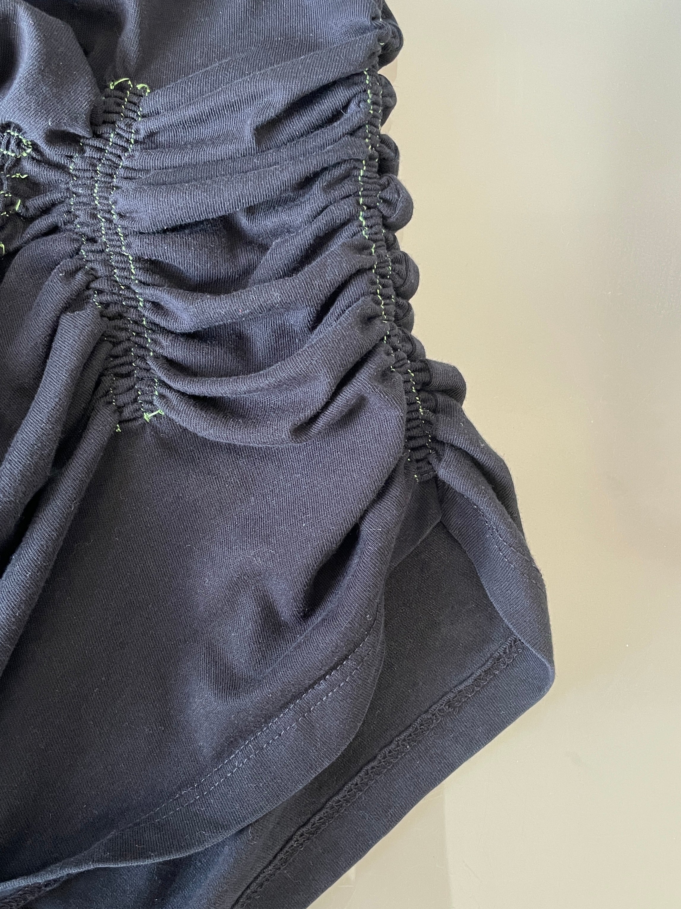 reworked black contrast stitch ruched slinky t shirt