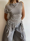 handmade asymmetrical pixie striped off the shoulder long fitted tunic top