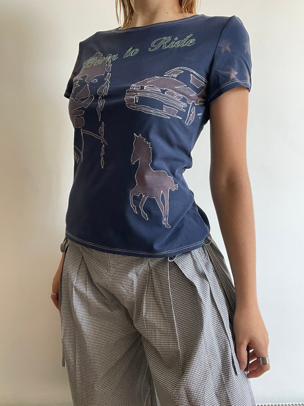 handmade bleach stencil print horse girl baby tee