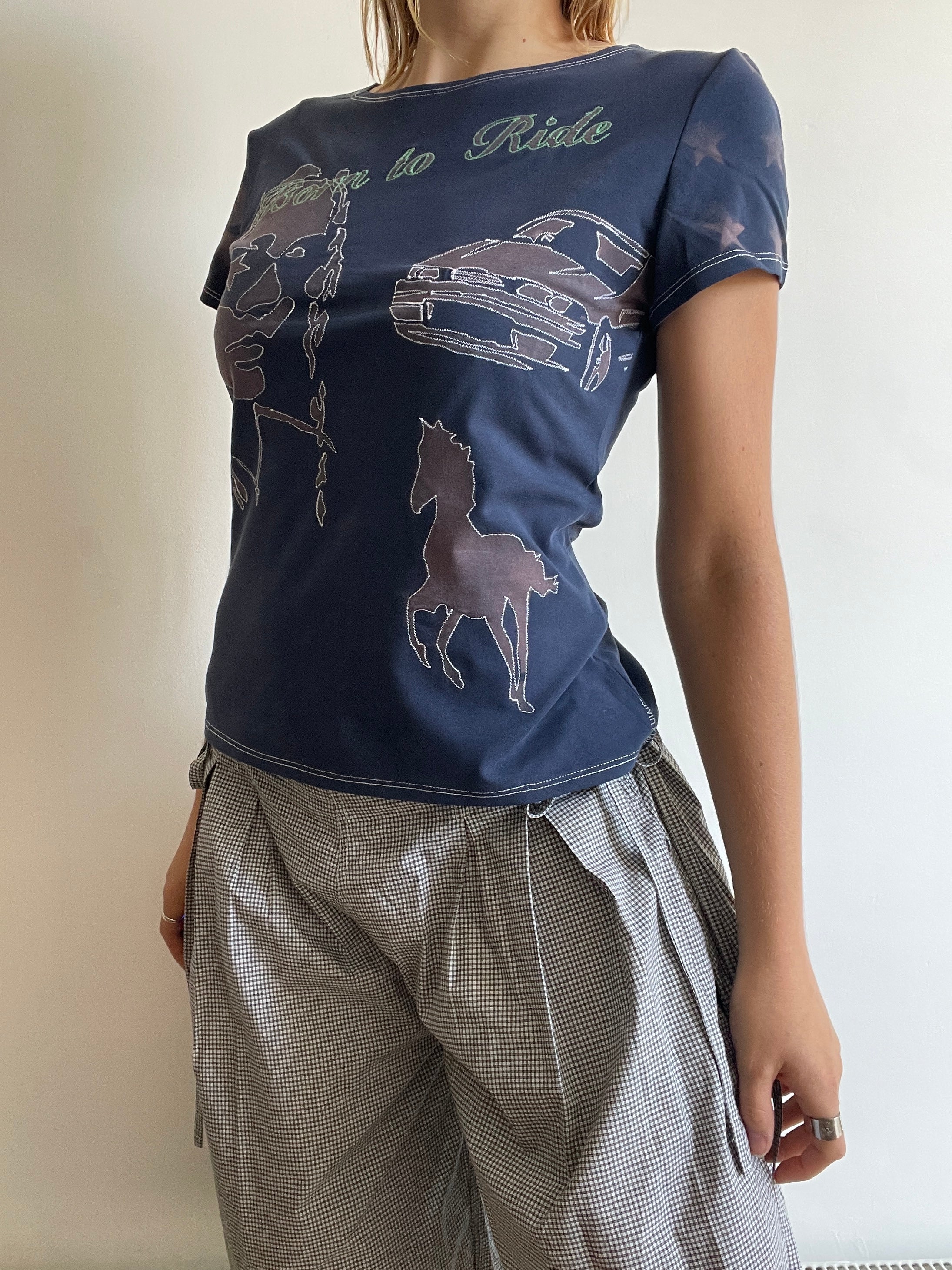 handmade bleach stencil print horse girl baby tee