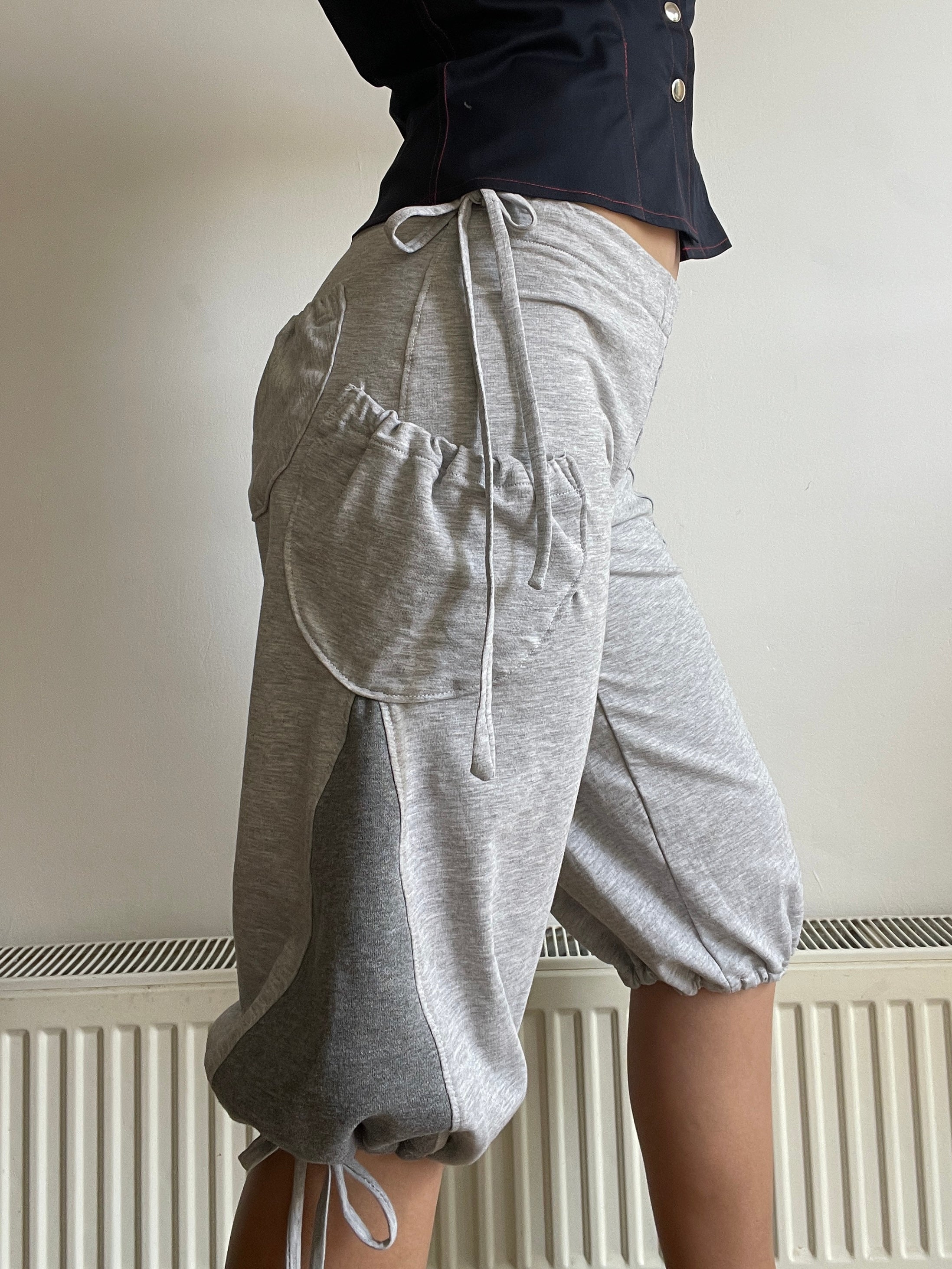 handmade grey jersey pocket cargo style slinky capri pants