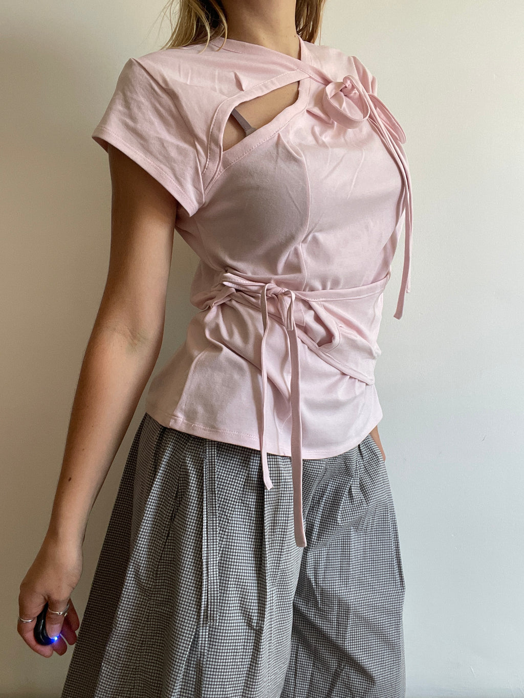 handmade pink ballet style tie up t shirt