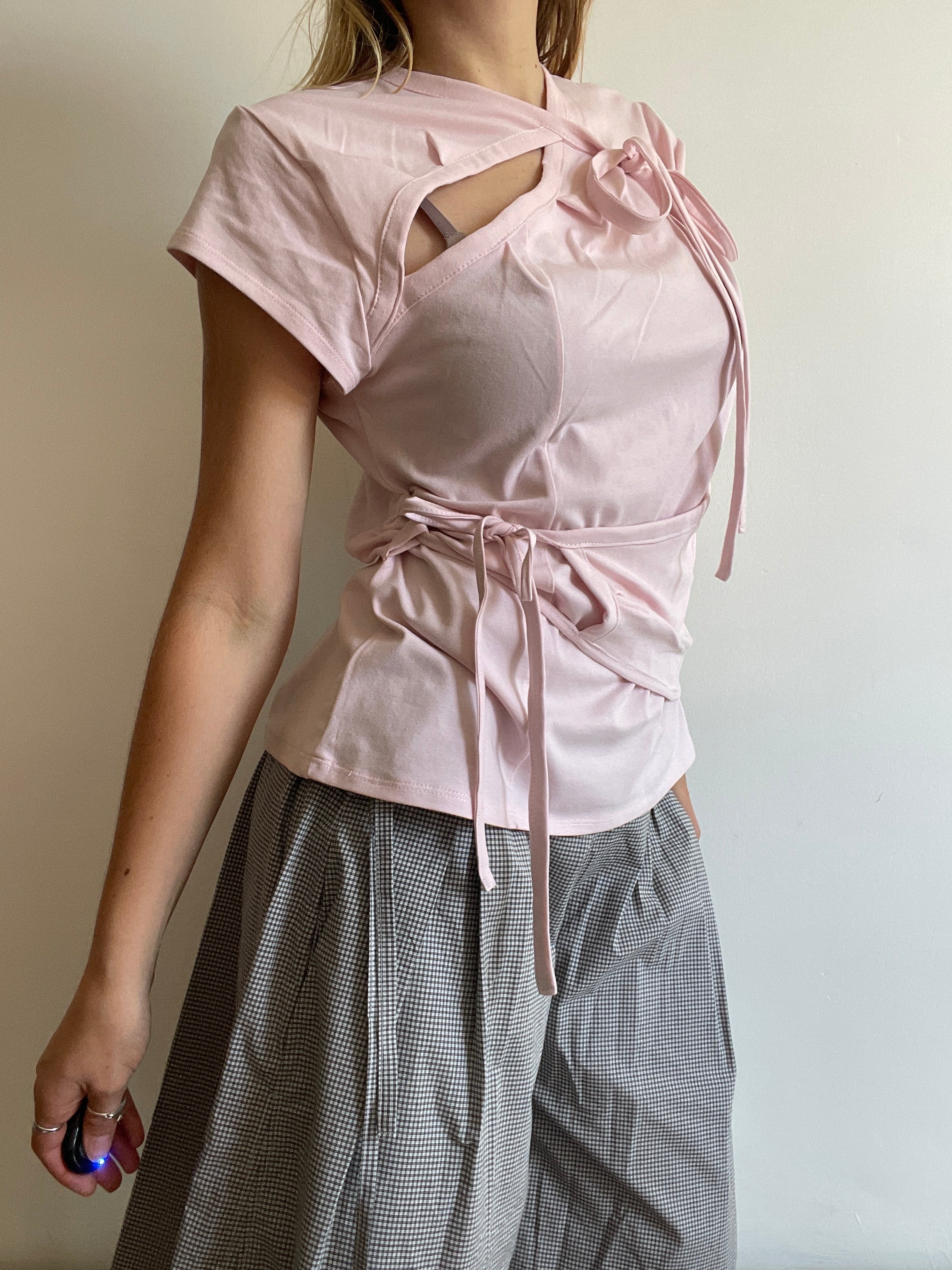 handmade pink ballet style tie up t shirt