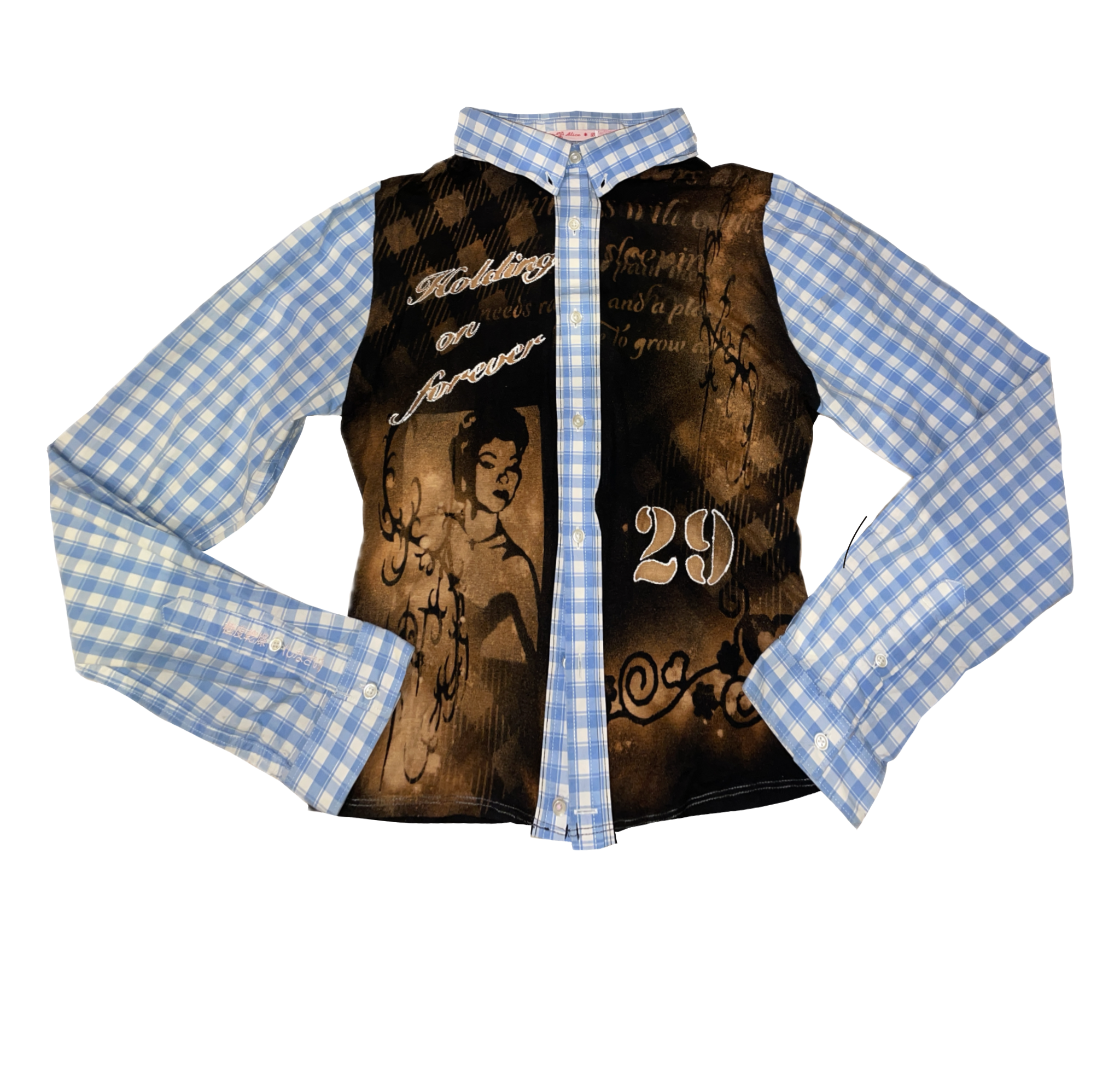 handmade button up shirt with grunge bleach stencil print