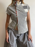 handmade contrast stripe red button up short sleeve cardigan