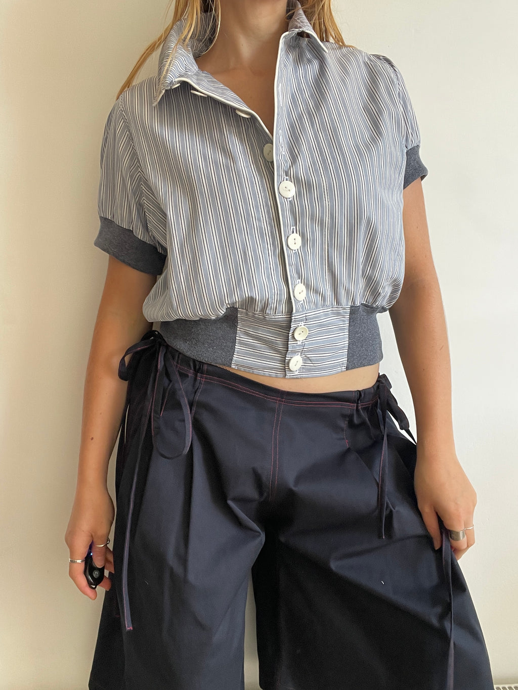 cropped pinstripe button up jacket with collar (lined)